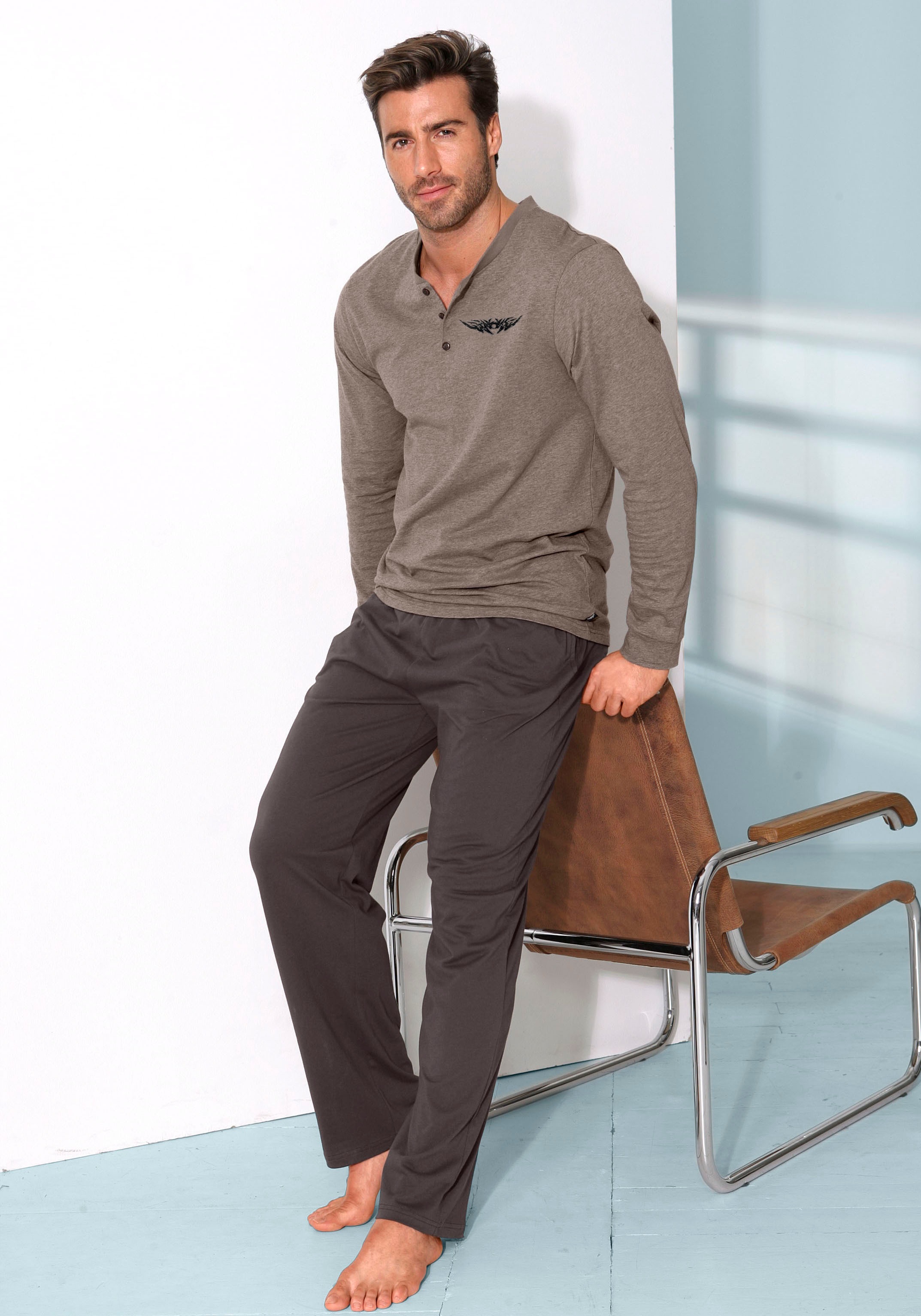 AUTHENTIC LE JOGGER Pyjama »Schlafanzug für Herren« 1 Stück, 2 tlg. mit Knopfleiste
