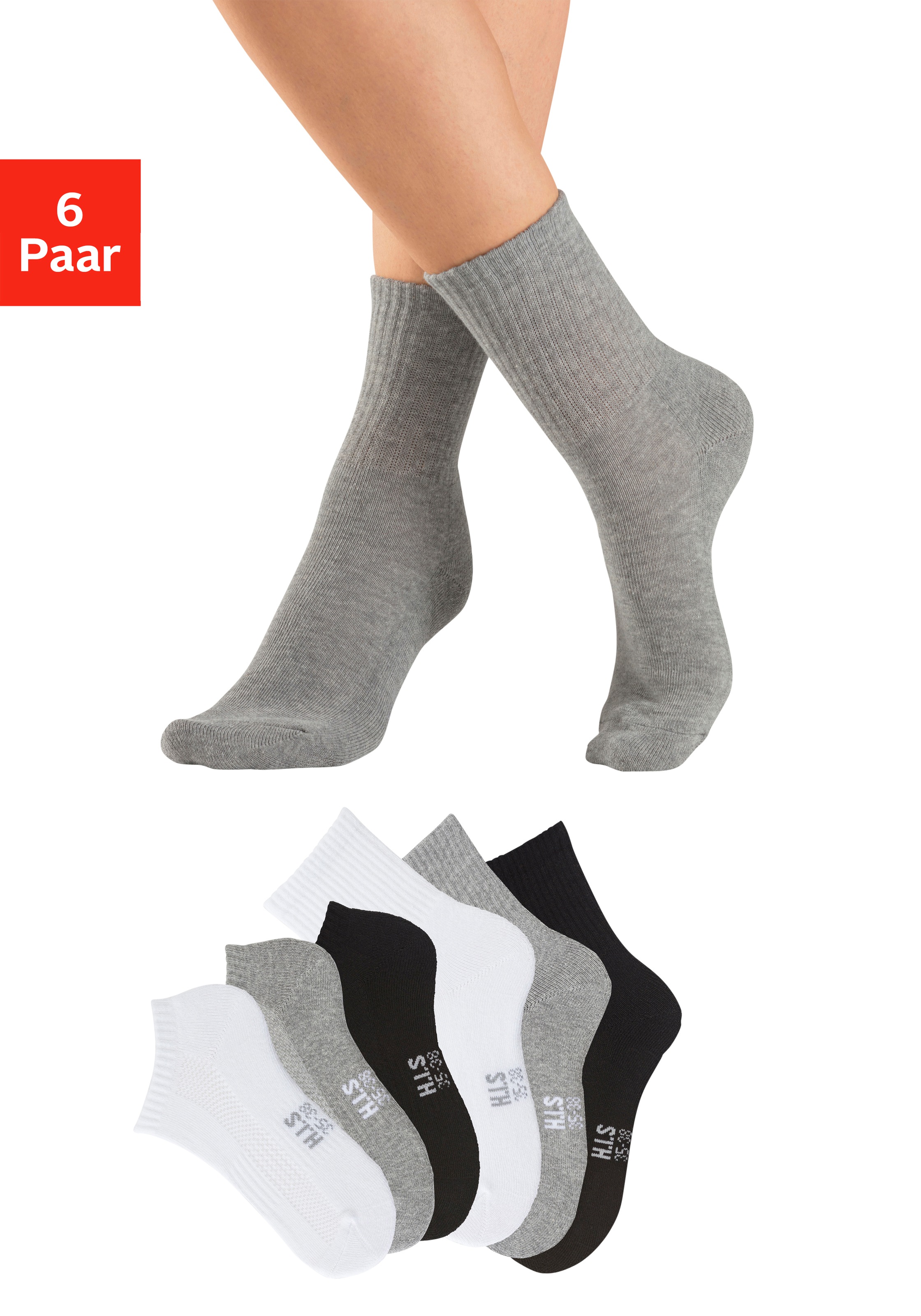 H.I.S Sportsocken Packung, 6 Stk. tlg. Fitness Pack mit zwei Längen in einer Packung