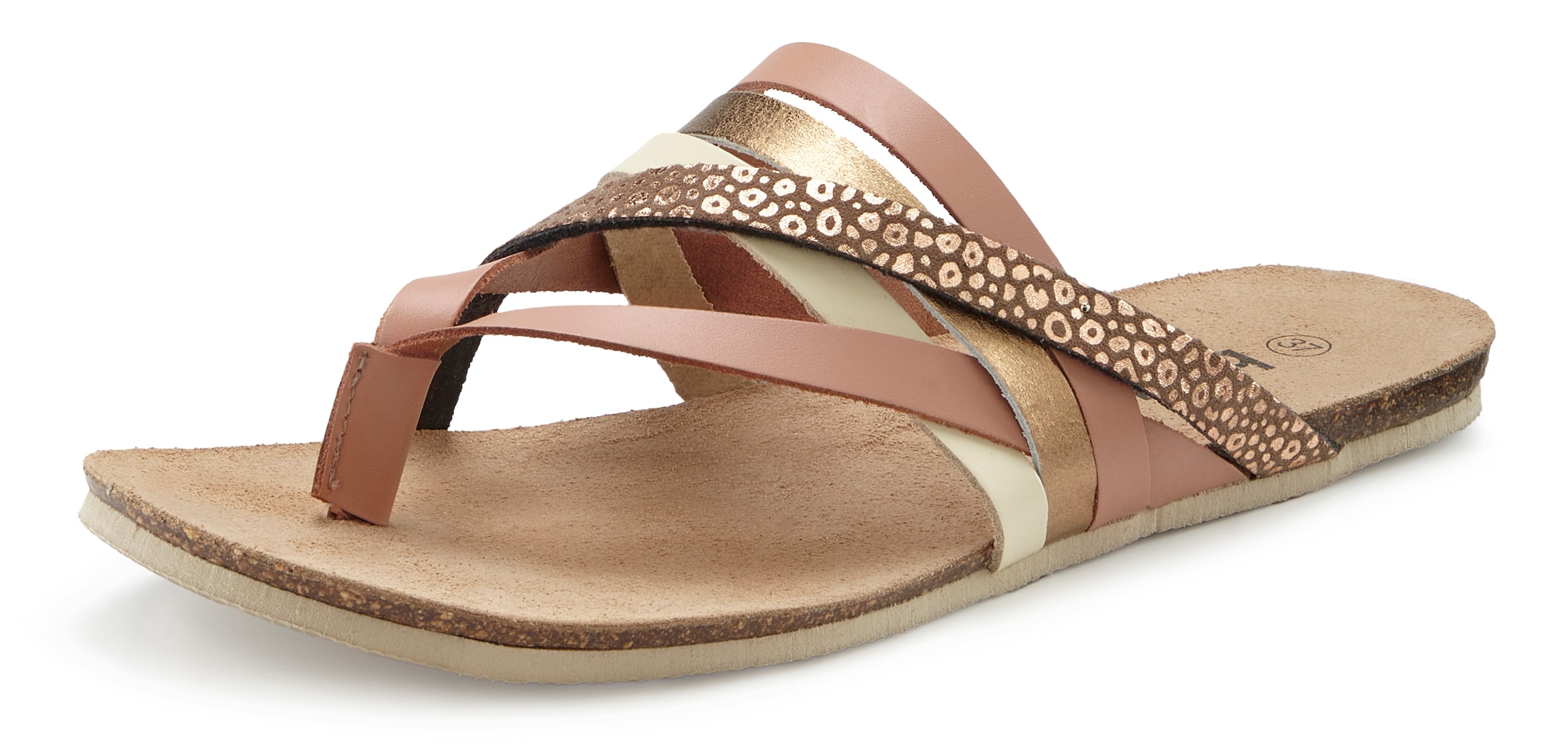 Beachtime Zehentrenner »Pantolette, Mule, Sommerschuh, Sandale, offener Schuh,«  aus Leder mit raffinierten Riemchen