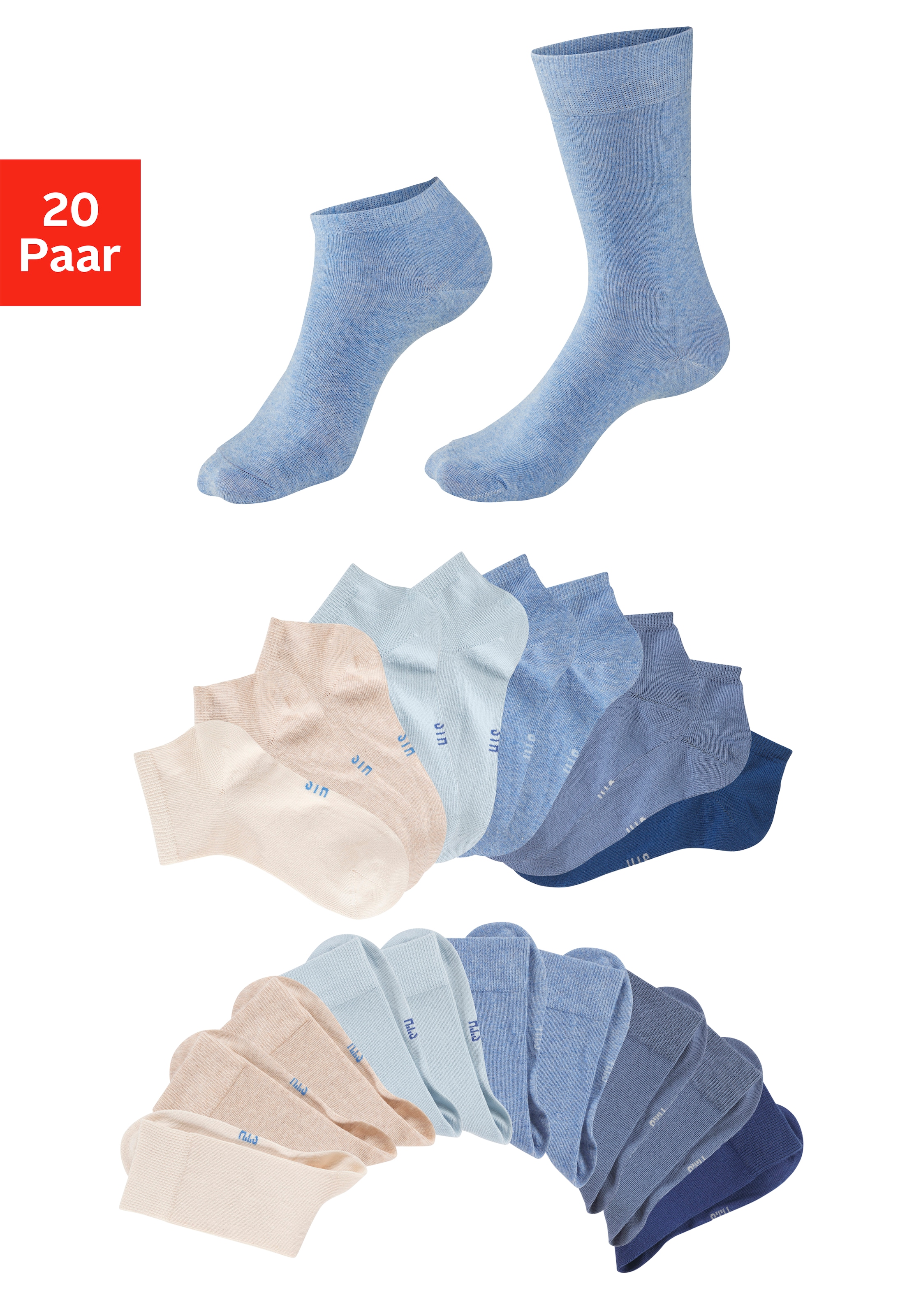 H.I.S Basicsocken Packung, 20 Paar tlg. zwei Längen im Kombi Pack