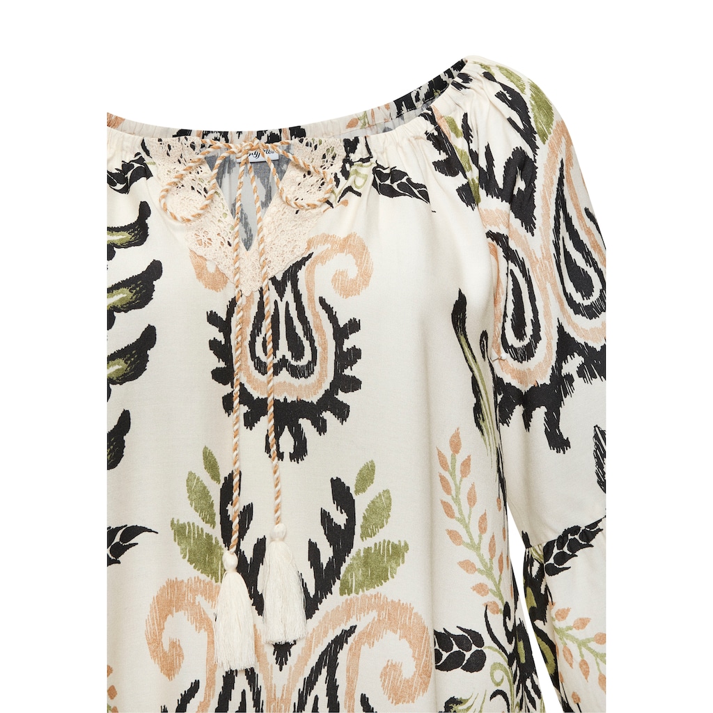 Buffalo Carmenbluse, mit Alloverprint, Sommerbluse, Tunika, Blusenshirt