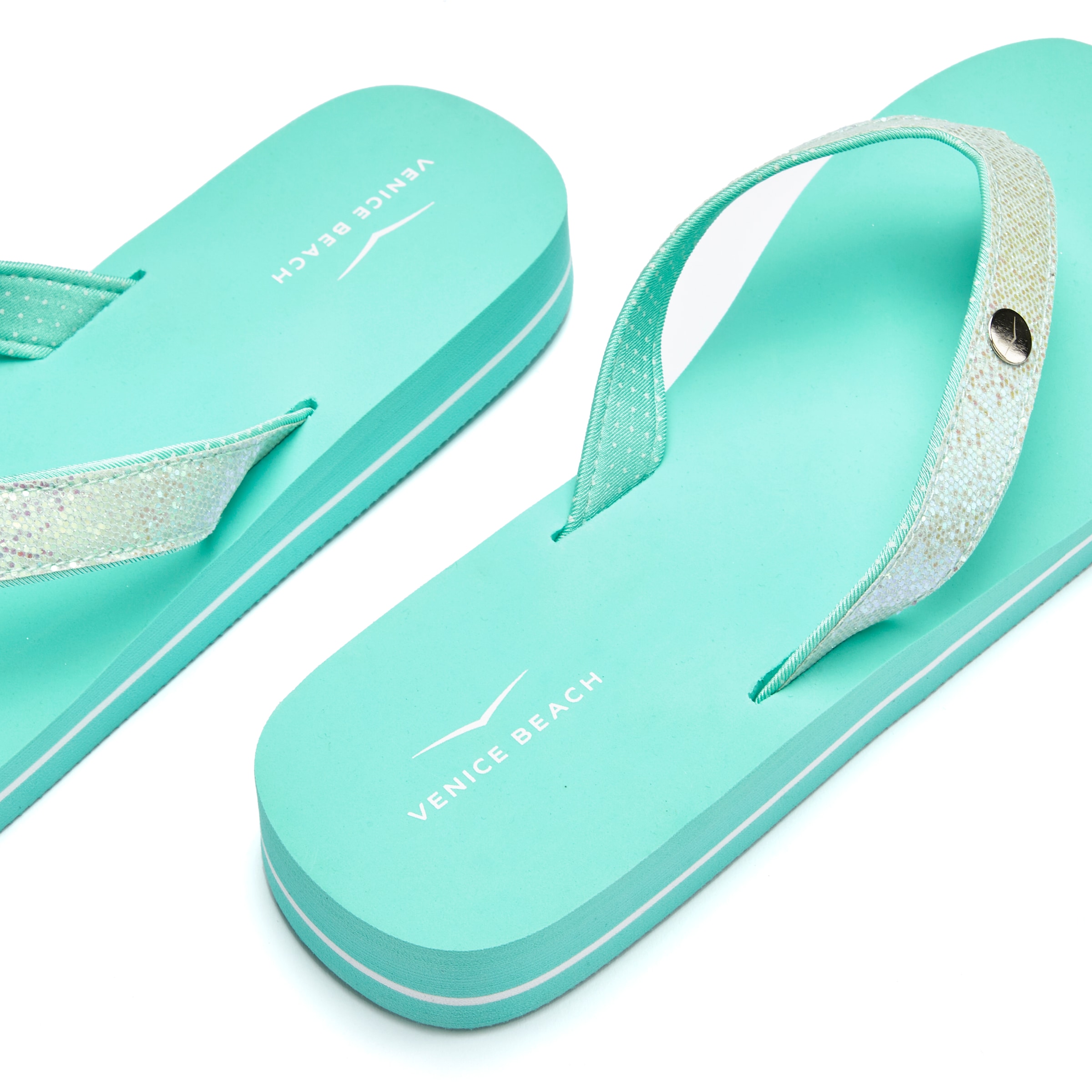 Venice Beach Badezehentrenner, Sandale, Pantolette, Badeschuh ultraleicht mit Glitzerband VEGAN