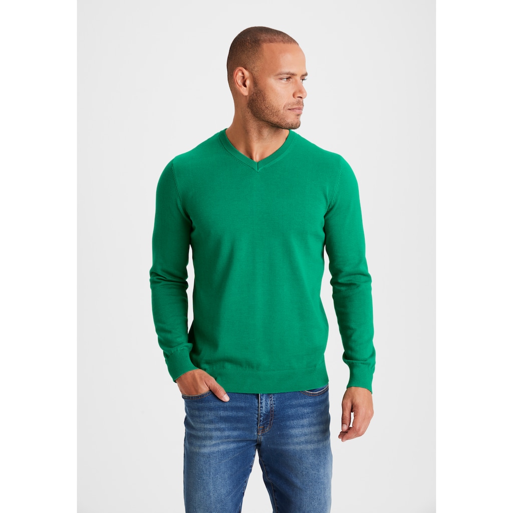 H.I.S Strickpullover, mit V-Ausschnitt, Pullover aus Feinstrick, Baumwollmischung