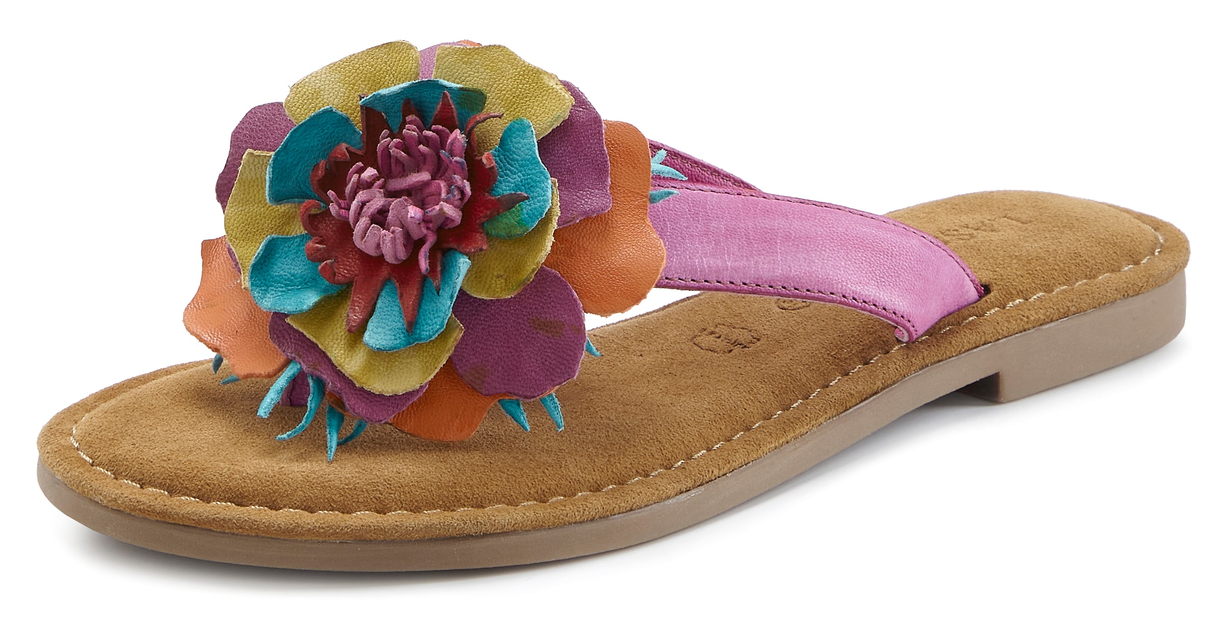 LASCANA Pantolette »Sommerschuh, offener Schuh, Mule, Sandale,«  NOUVEAU en cuir avec application florale raffinée
