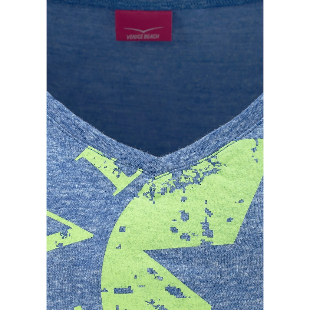 Venice Beach Strandshirt, mit Logo-Druck aus melierter Ware, Vintage-Look, sportlich-casual