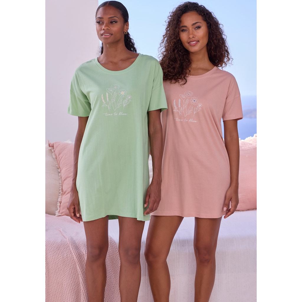 Vivance Dreams Bigshirt, (Set, 2 Stück), mit zart skizziertem Frontdruck