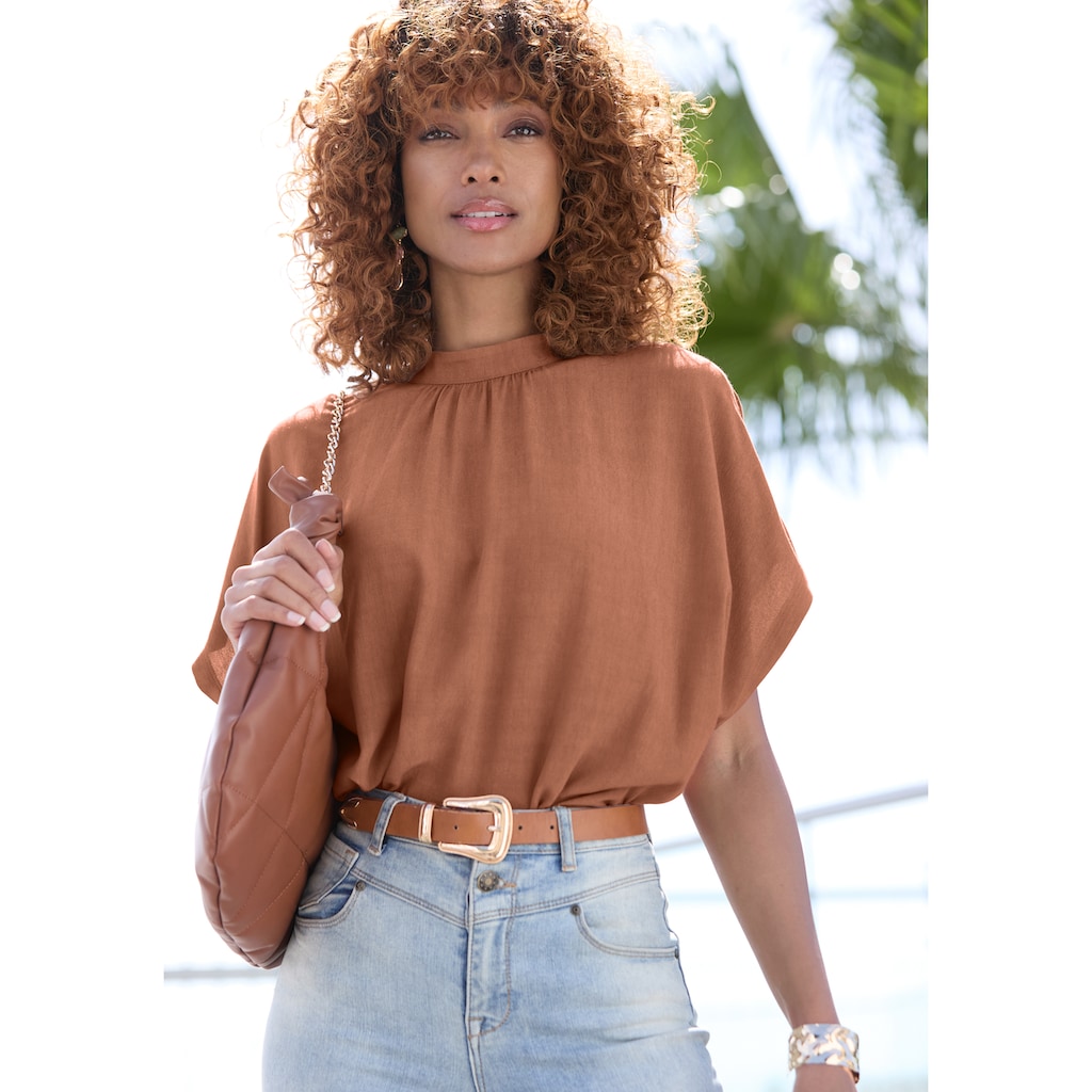 LASCANA Kurzarmbluse, in lockerer Passform, Damenbluse, sportlich elegant