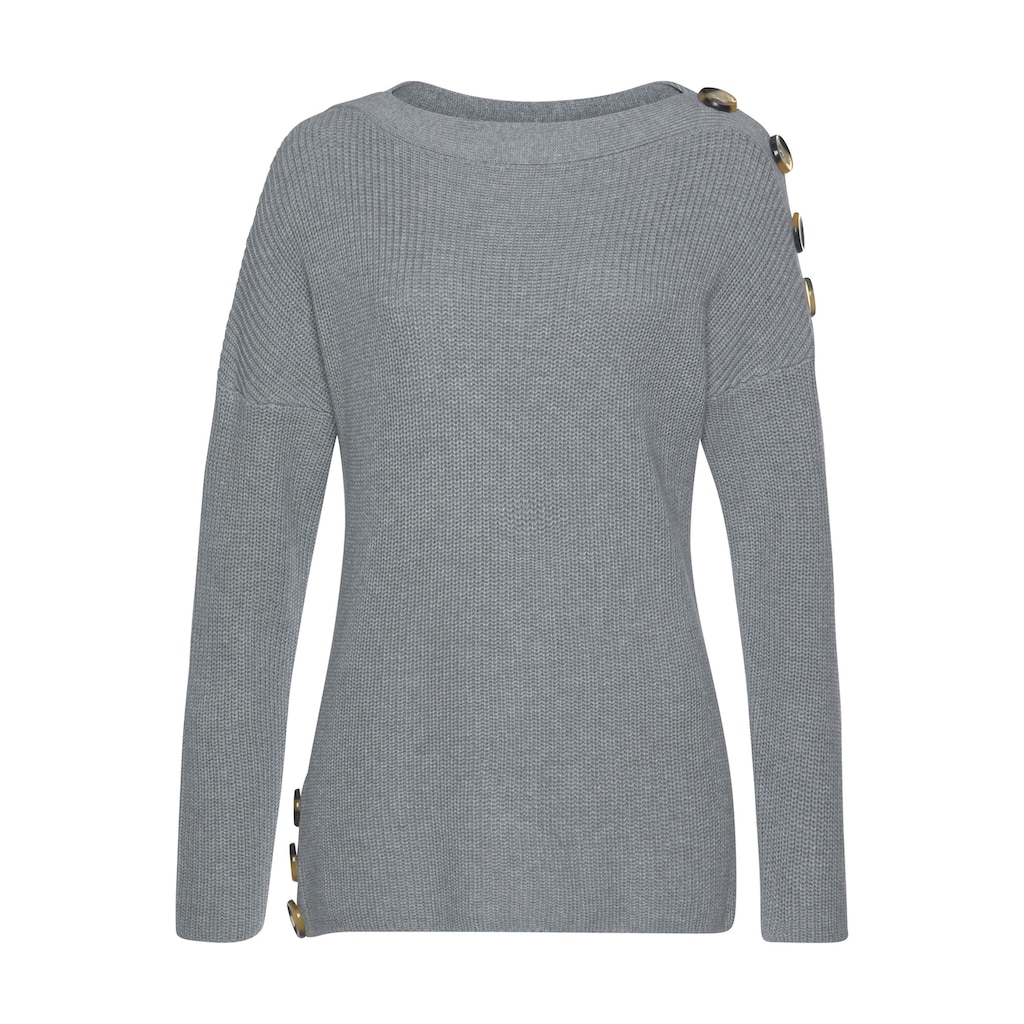 LASCANA Strickpullover, mit Knöpfen im Off-Shoulder-Style, Damenpullover aus Baumwoll-Mix
