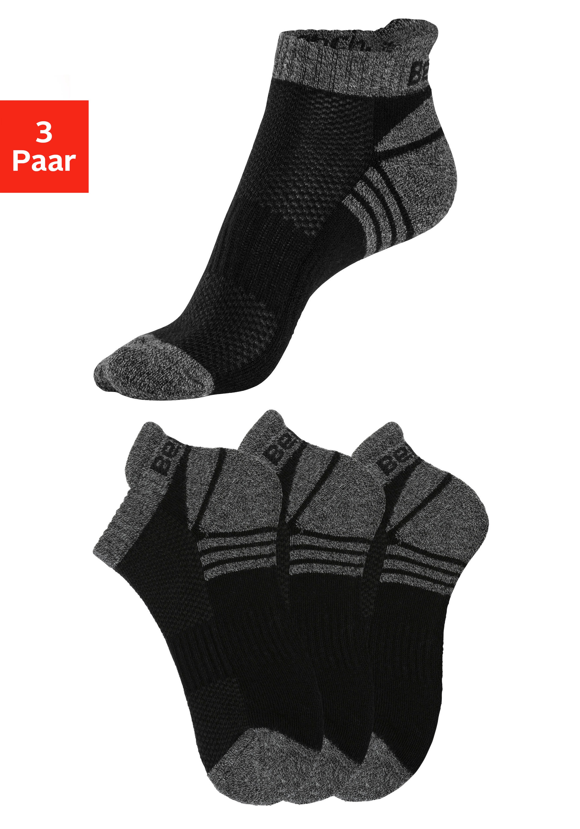 Bench. Sneakersocken Packung, 3 Stk. tlg. mit Mittelfussgummi und Pikeestruktur
