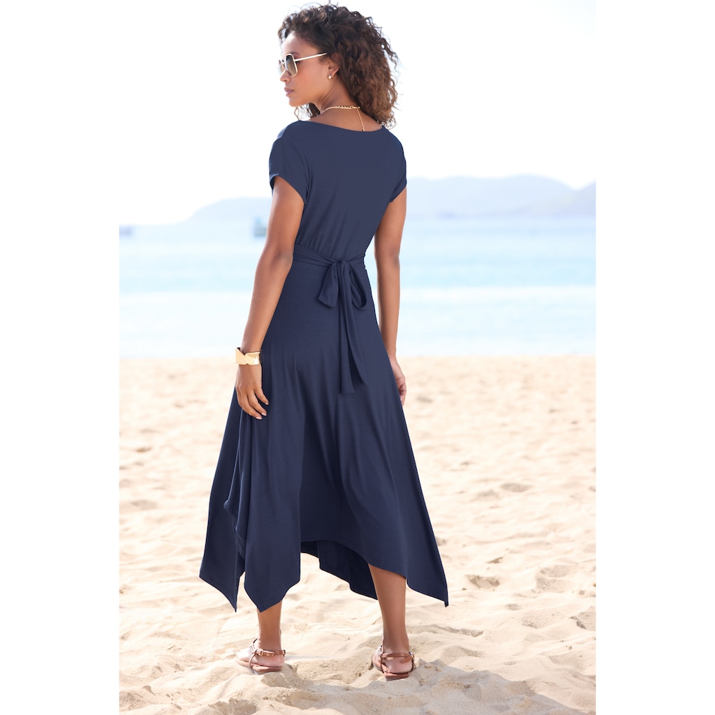 Beachtime Sommerkleid, mit Zipfelsaum und Schleife, Jerseykleid, asymmetrisches Rockteil