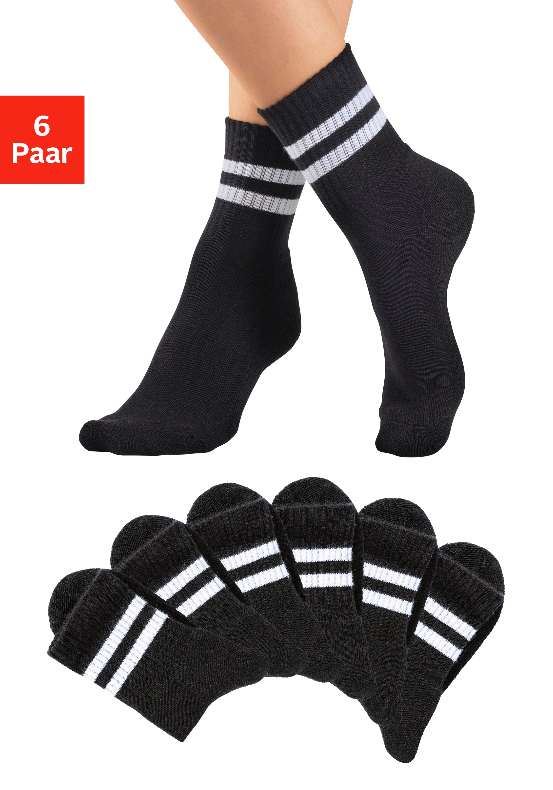 H.I.S Sportsocken Packung, 6 Paar tlg. klassische Tennissocken mit Streifen