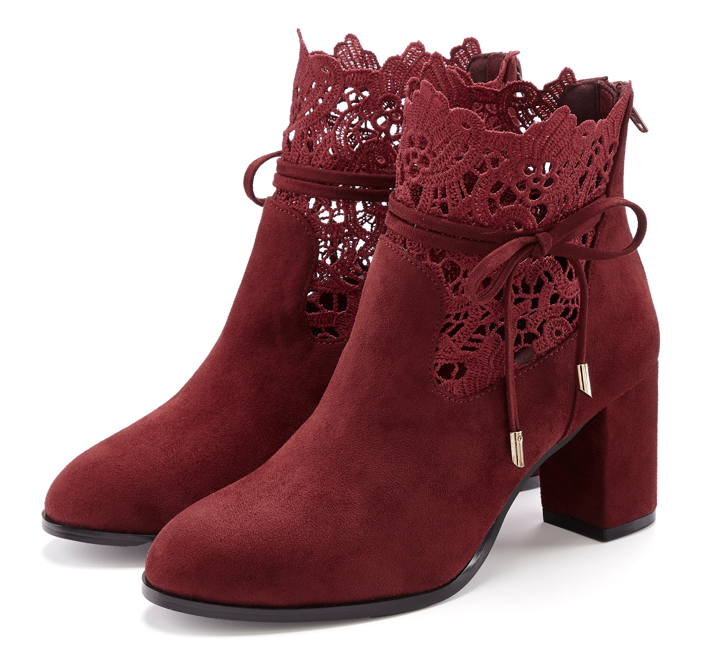 LASCANA High-Heel-Stiefelette mit modischer Spitze und bequemen Blockabsatz, Ankle Boot, Stiefel