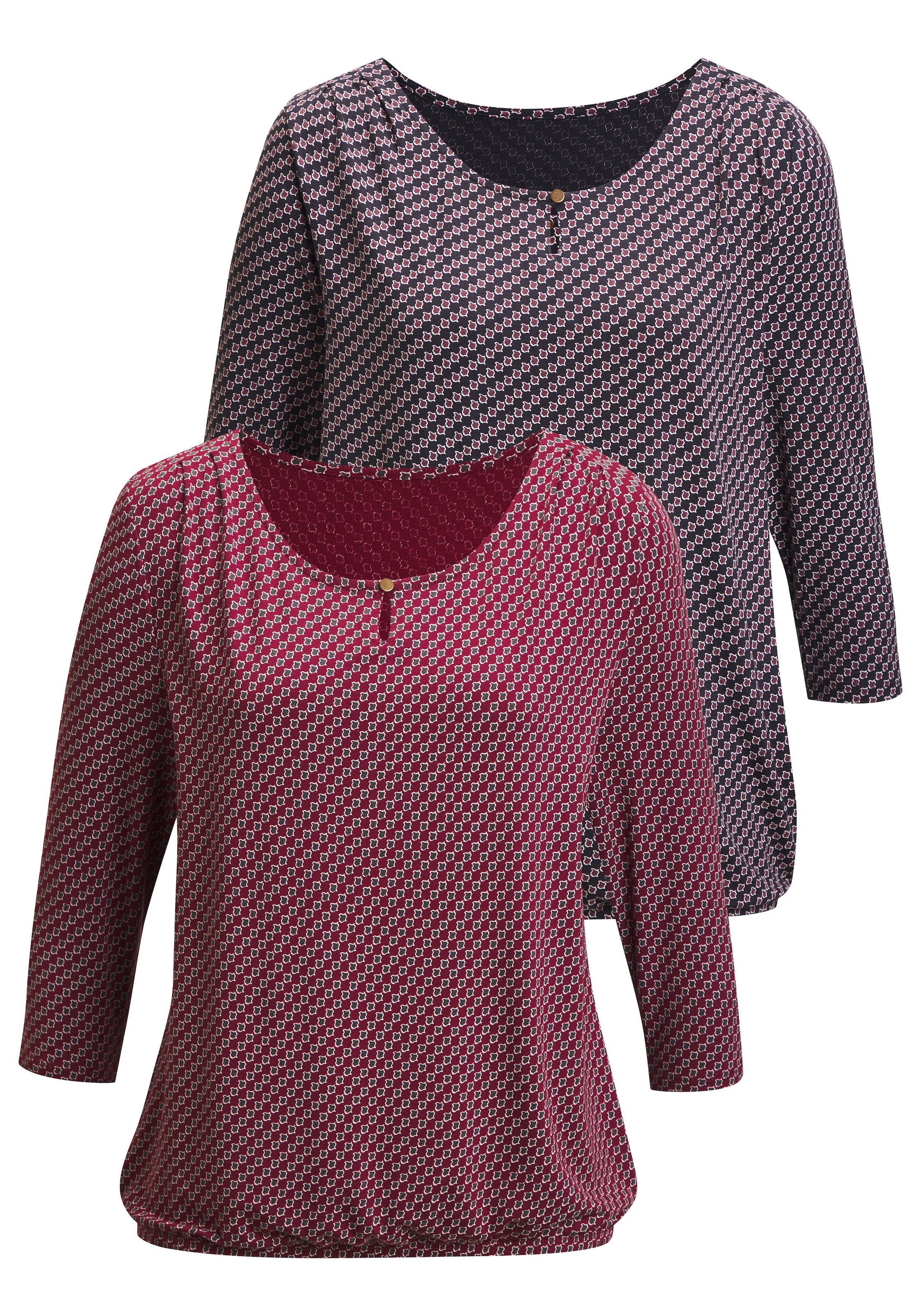 Vivance Rundhalsshirt »mit goldfarbenem Zierknopf am Ausschnitt« 2er-Pack,  aus weichem Viskose-Stretch