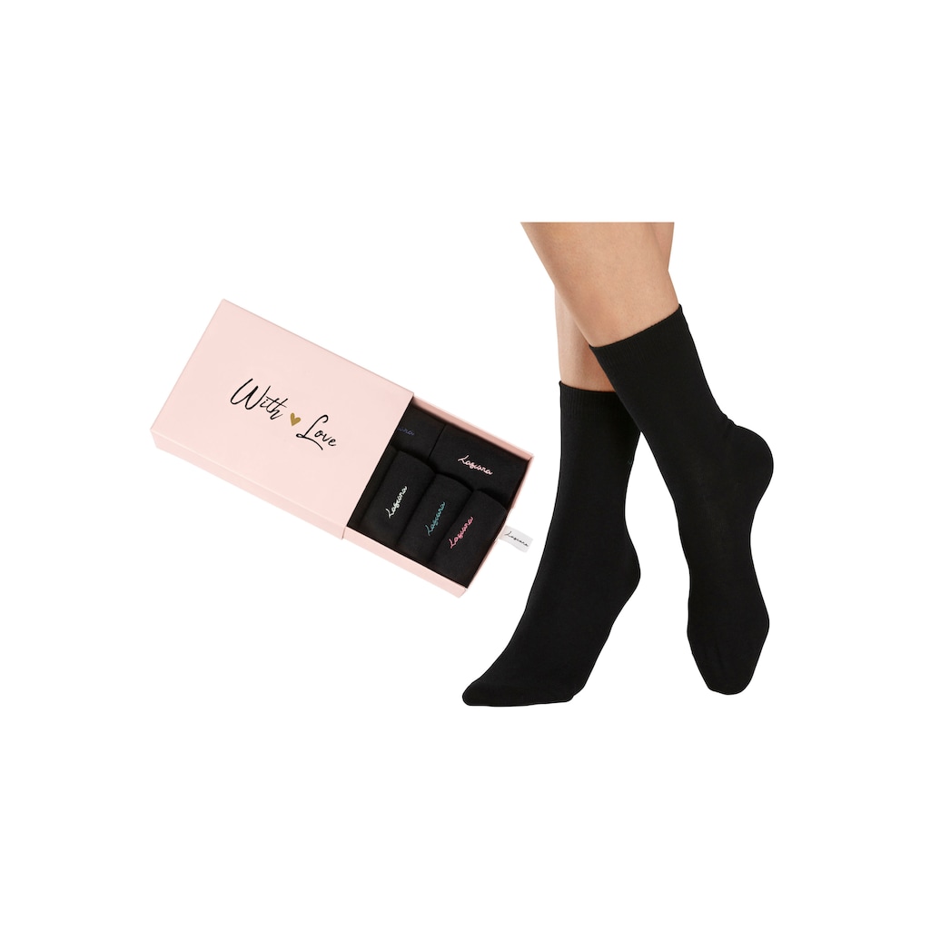 LASCANA Basicsocken, (Box, 7 Paar), mit hochwertiger Logo Stickerei
