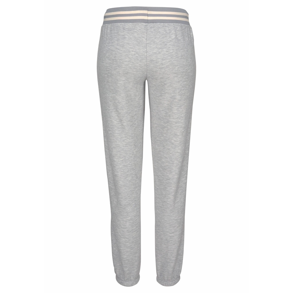 Bench. Relaxhose, mit gestreiftem Bund und Glanzprint, Loungewear, Loungeanzug