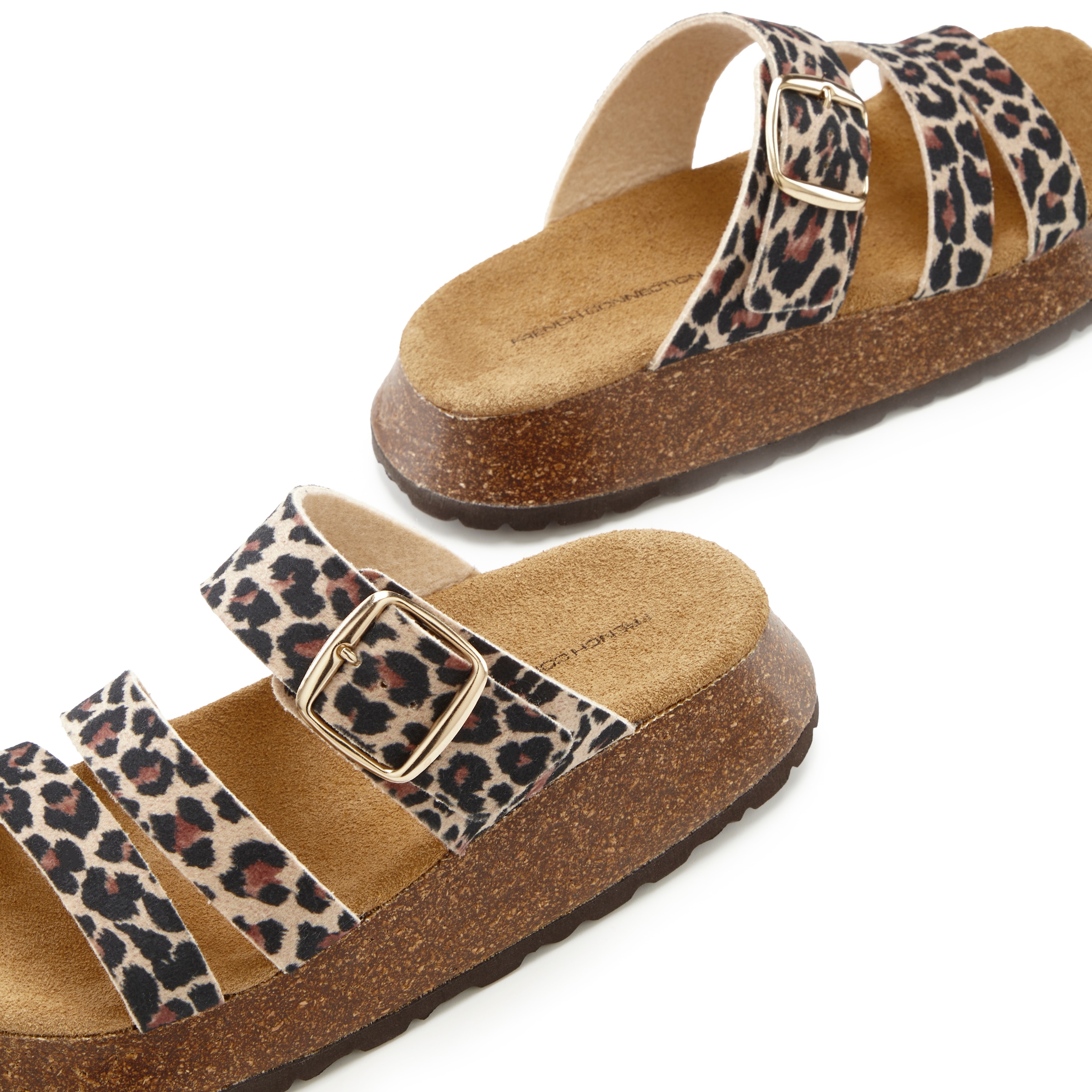 French Connection Pantolette, Mule, Sandale, offener Schuh aus Leder mit Korkfussbett