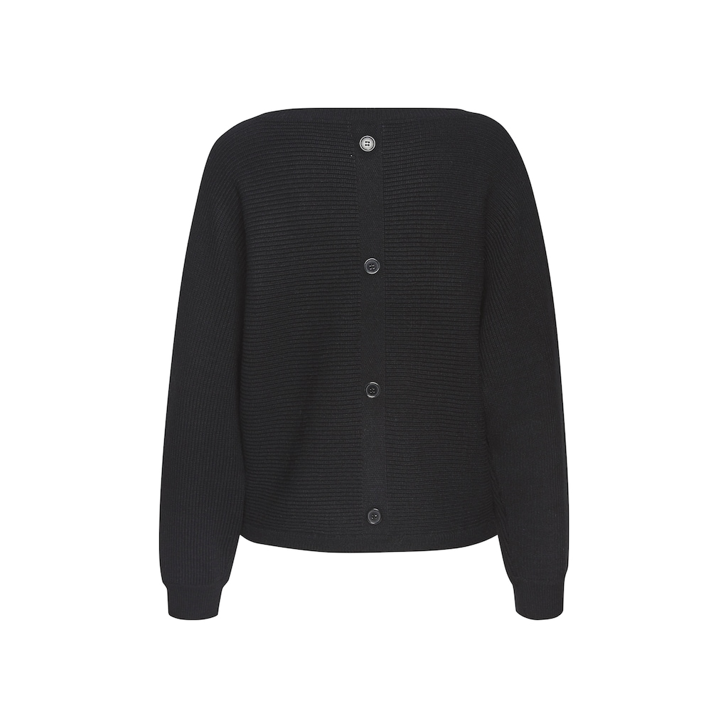 LASCANA Rundhalspullover, mit Zierknöpfen hinten, lockerer Strickpullover