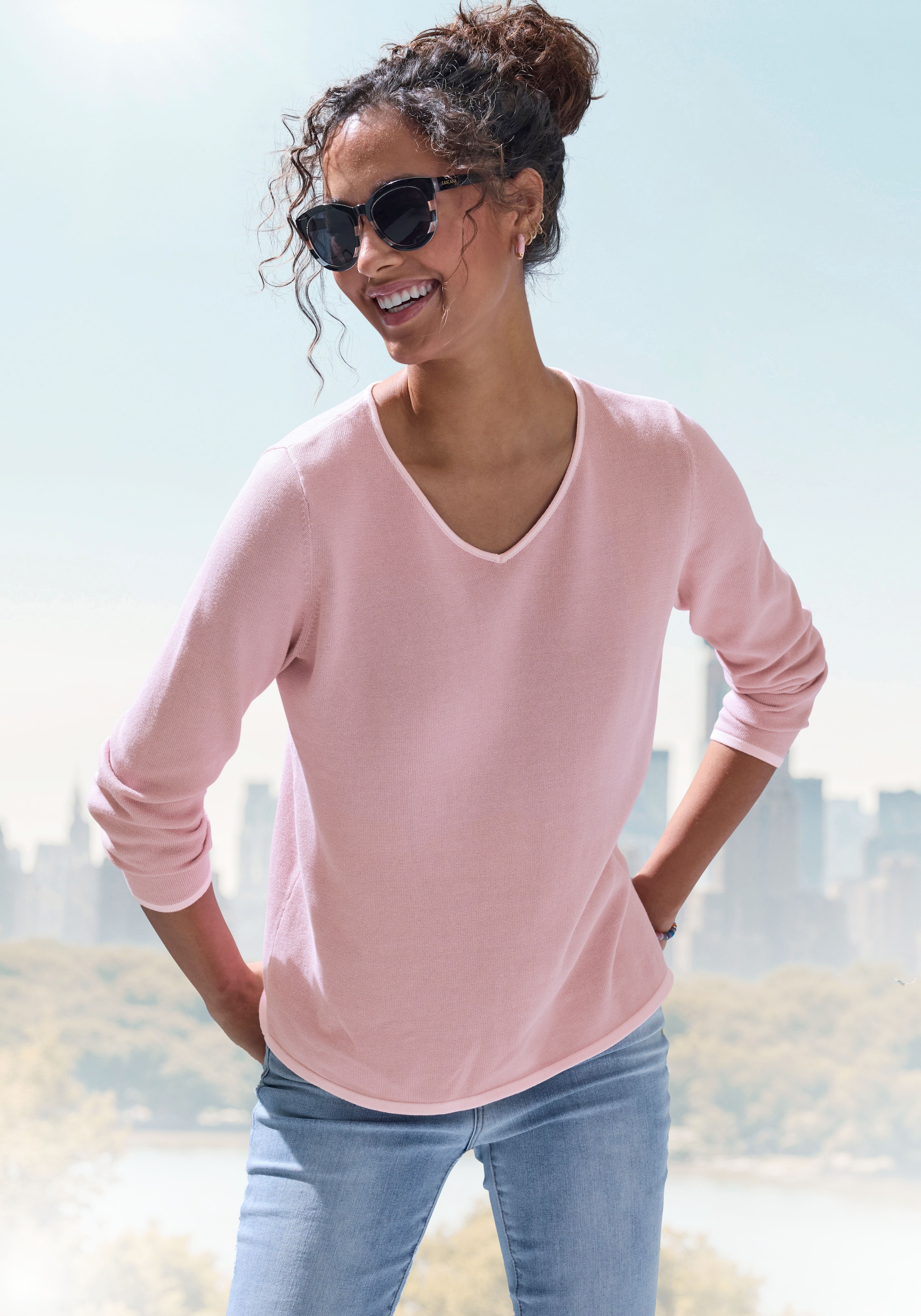 Vivance V-Ausschnitt-Pullover mit Kontrastkanten, casual