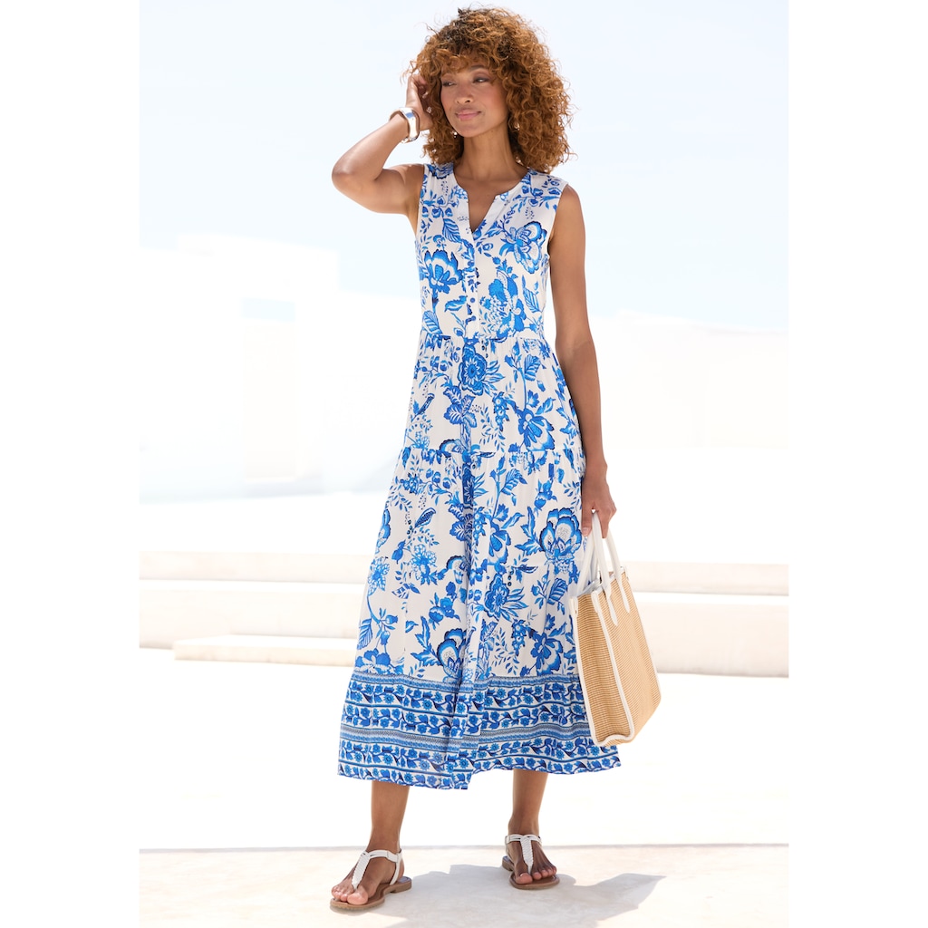 LASCANA Maxikleid, mit Blumenprint und Knopfleiste, Sommerkleid, Strandkleid