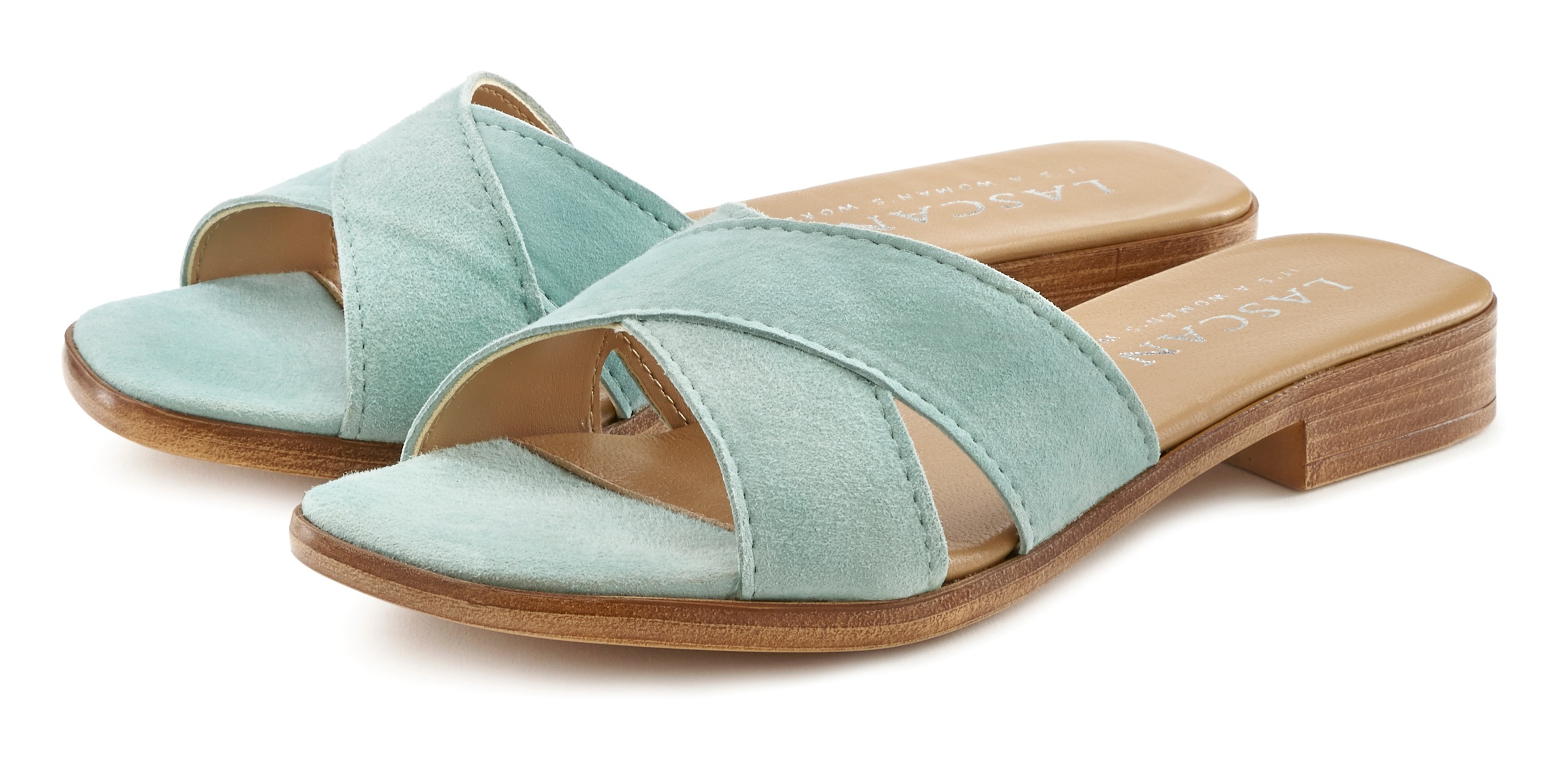 LASCANA Pantolette Mule, Sandale, offener Schuh aus Leder mit weichen Kreuzbändern