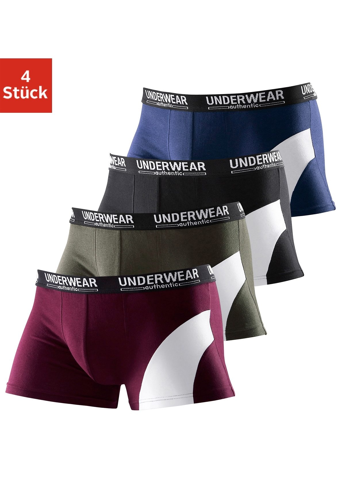 AUTHENTIC UNDERWEAR Boxer »Boxershorts für Herren« Packung, 4 Stk. mit kontrastfarbenen Einsatz