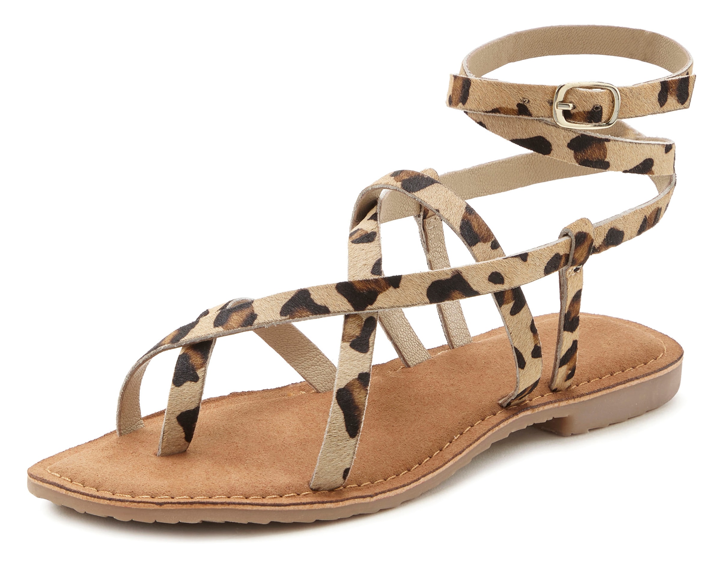 French Connection Sandale »Sandalette, Sommerschuhe, offener Schuh, Ledersandale«  NEU aus hochwertigem Leder in modischem Leo-Look