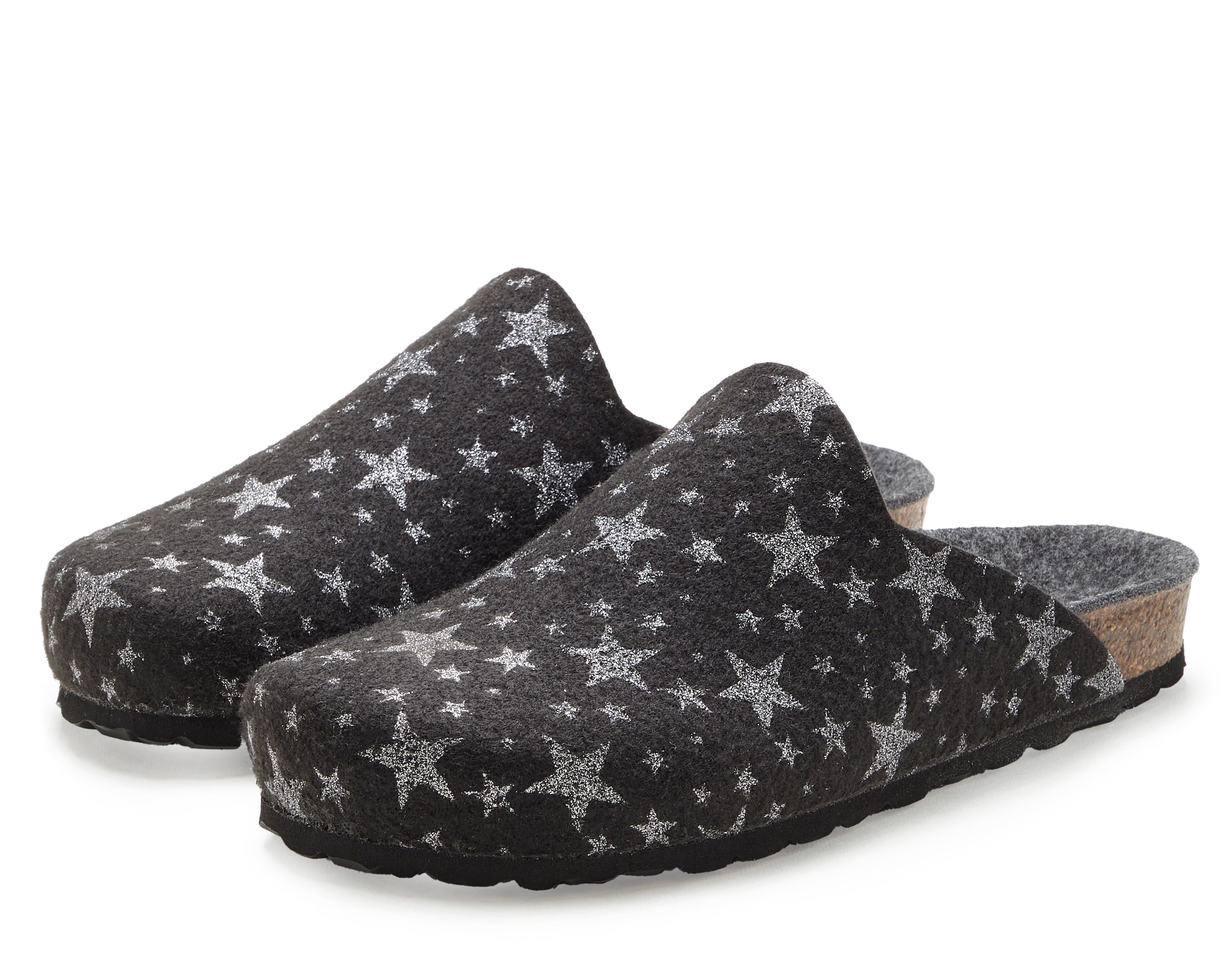Vivance Pantolette »Hausschuh, Clog, Pantoffel,«, aus Filz mit wärmenden Korkfussbett & Sternenprint