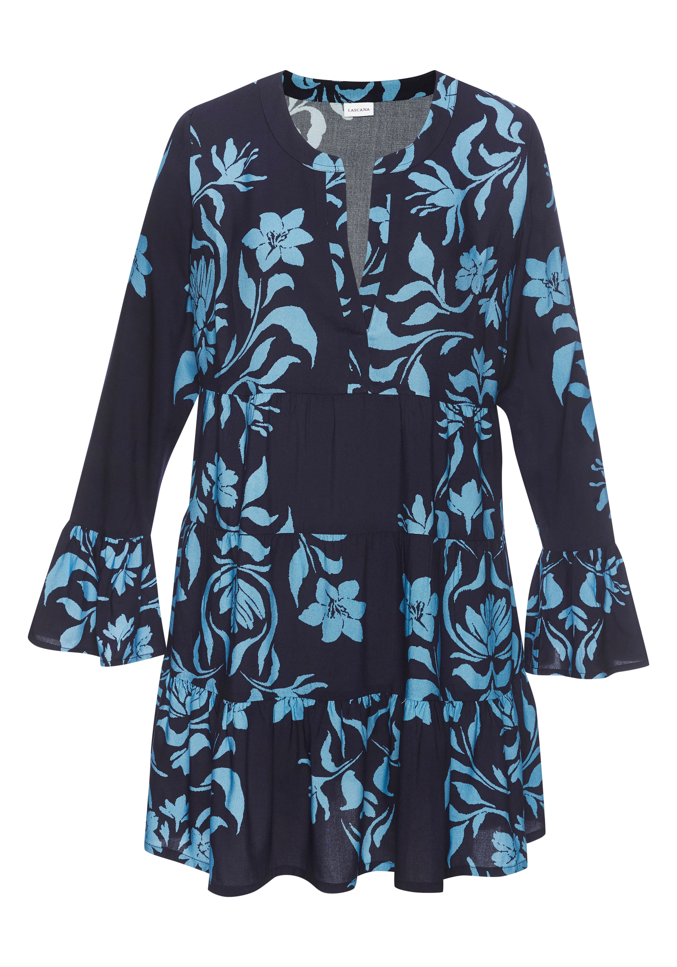 LASCANA Strandkleid mit Blumendruck in weiter Passform, Sommerkleid mit langen Ärmeln