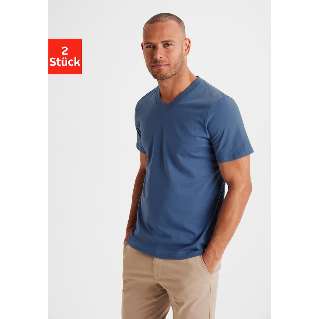 KangaROOS T-Shirt »Regular Fit,«, (2er-Pack), Freizeitshirt mit Kurzarm, V-Ausschnitt aus reine Baumwolle