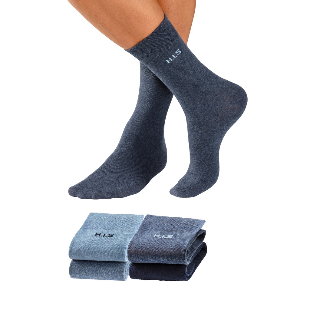 H.I.S Socken, (Packung, 4 Paar), mit druckfreiem Bündchen