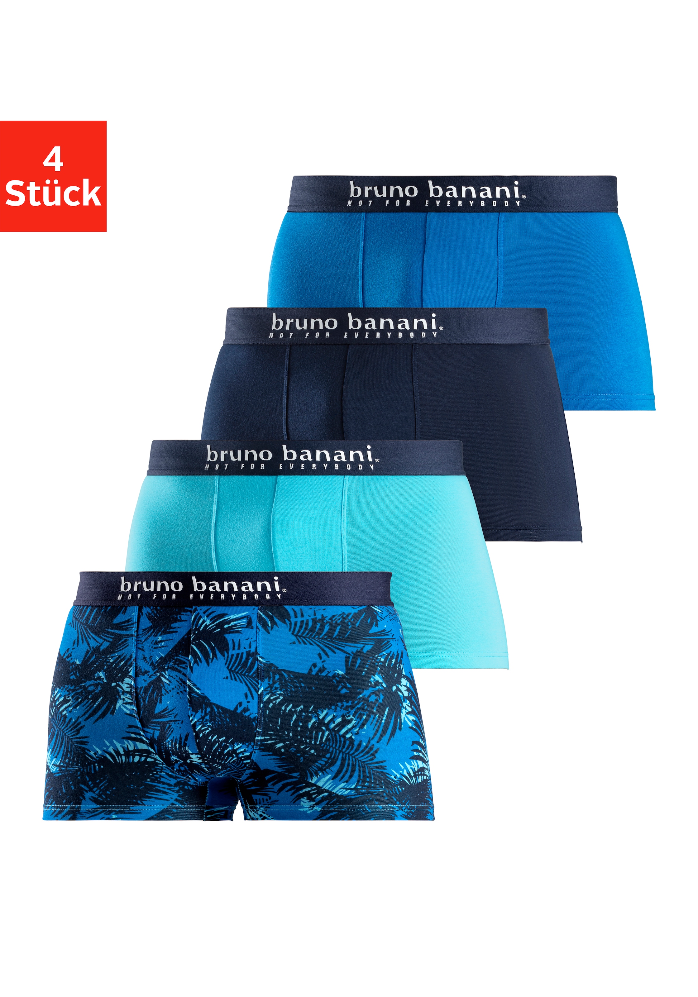 Bruno Banani Boxer »Boxershorts für Herren« Packung, 4er-Pack, 4 Stk. mit Palmendruck und unifarben aus Baumwollmischung