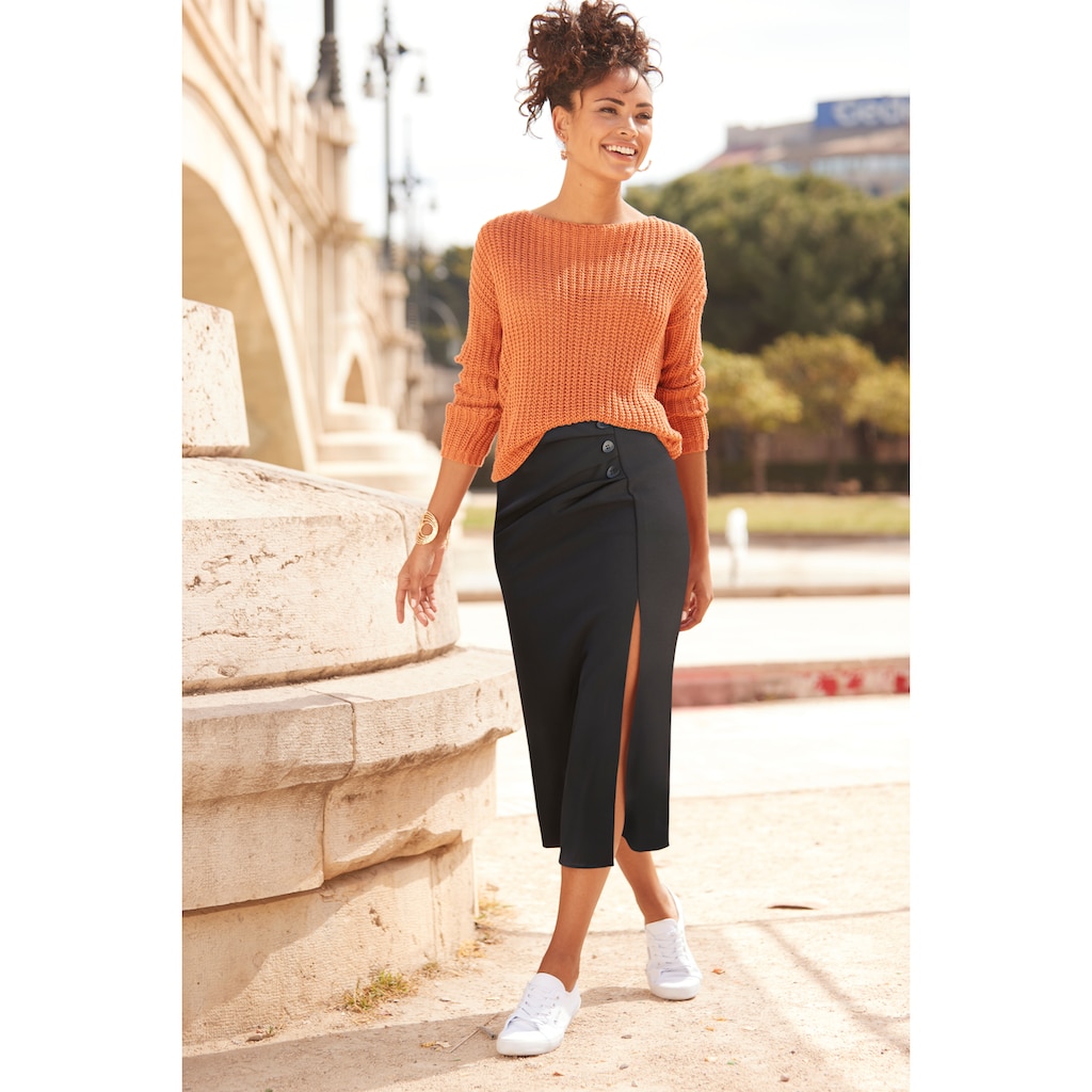 LASCANA Kurzarmpullover, mit Rippstruktur, figurbetonter Strickpullover, Basic
