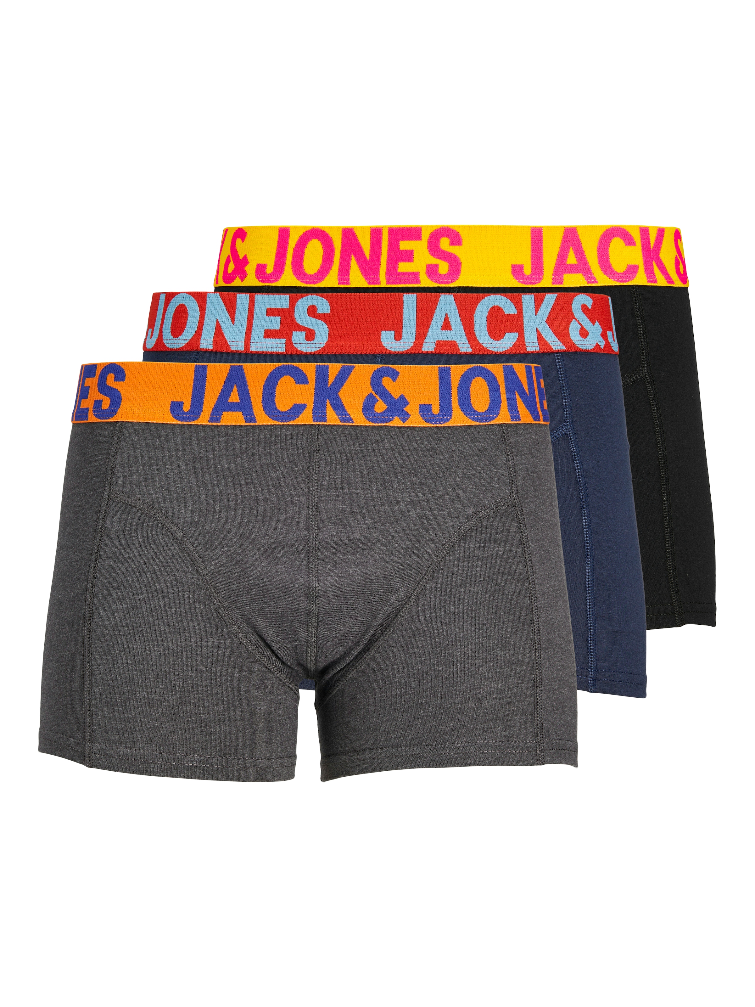 Jack & Jones Boxer »JACCRAZY im Dreierpack mit kontrastfarbenem Bund und Stretchkomfort«, 3 cuis unifarben mit Farbeinsatz, modisch, eng anliegend, Baumwollmischung