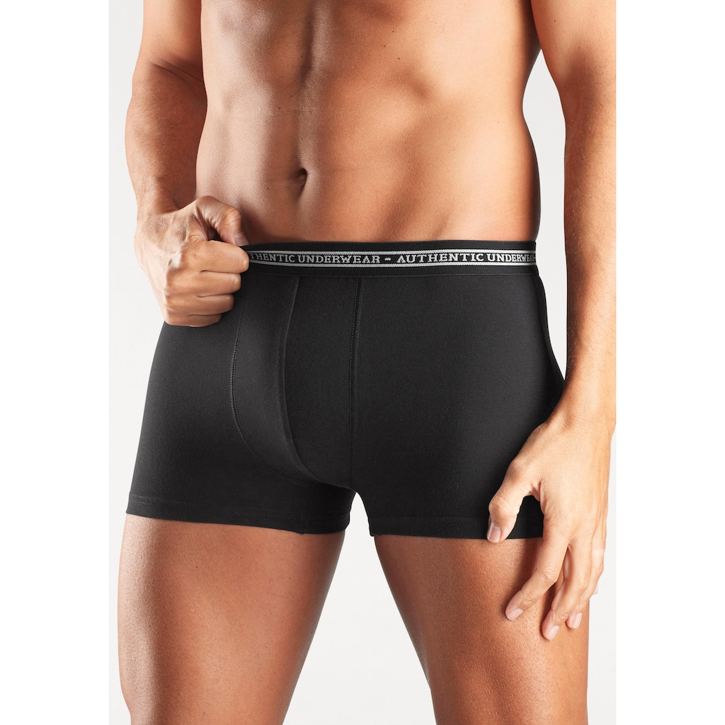 AUTHENTIC UNDERWEAR Boxer »Boxershorts für Herren«, (Packung, 4 St.), schwarzer Webbund mit Logoschriftzug