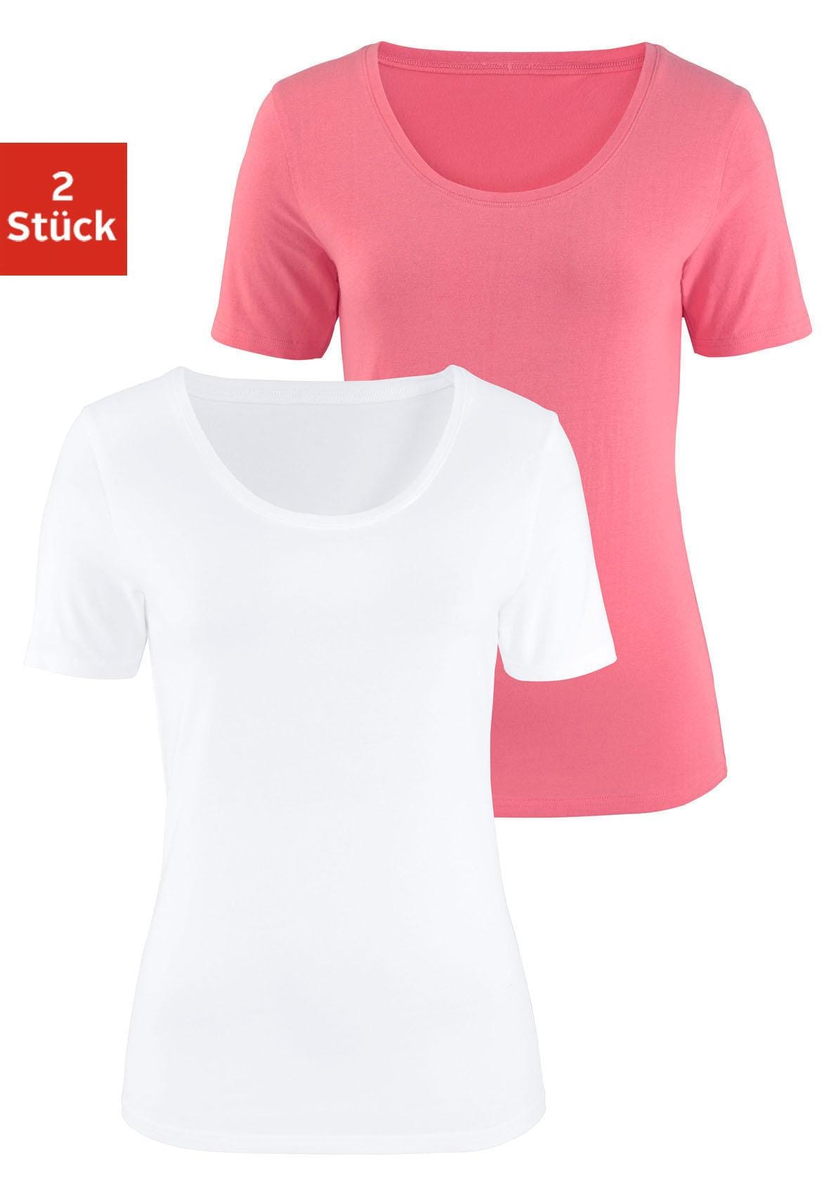 Vivance T-Shirt »aus elastischer Baumwoll-Qualität«, (2er-Pack)