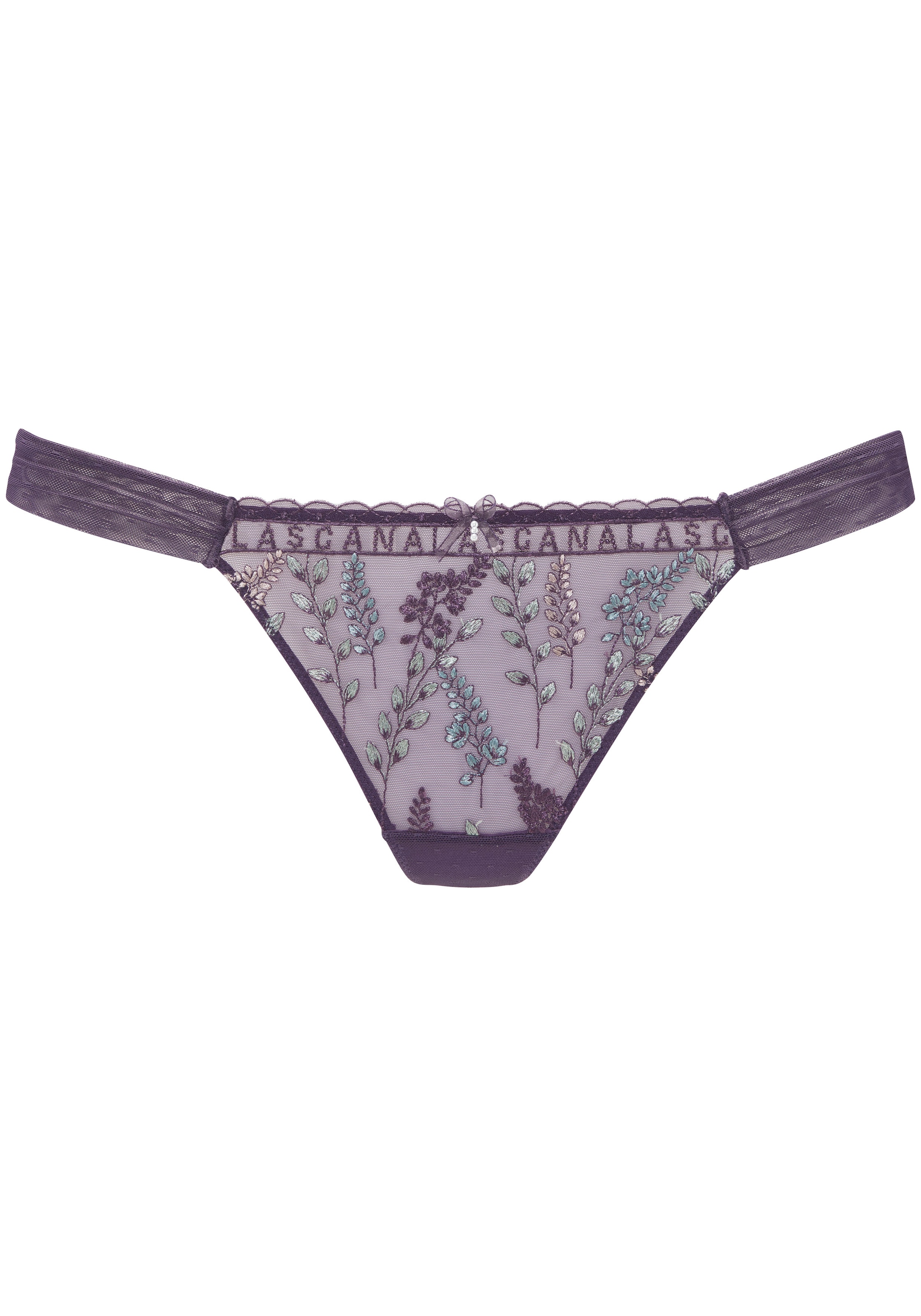LASCANA String, aus Mesh mit zarter, glänzender Blumenstickerei