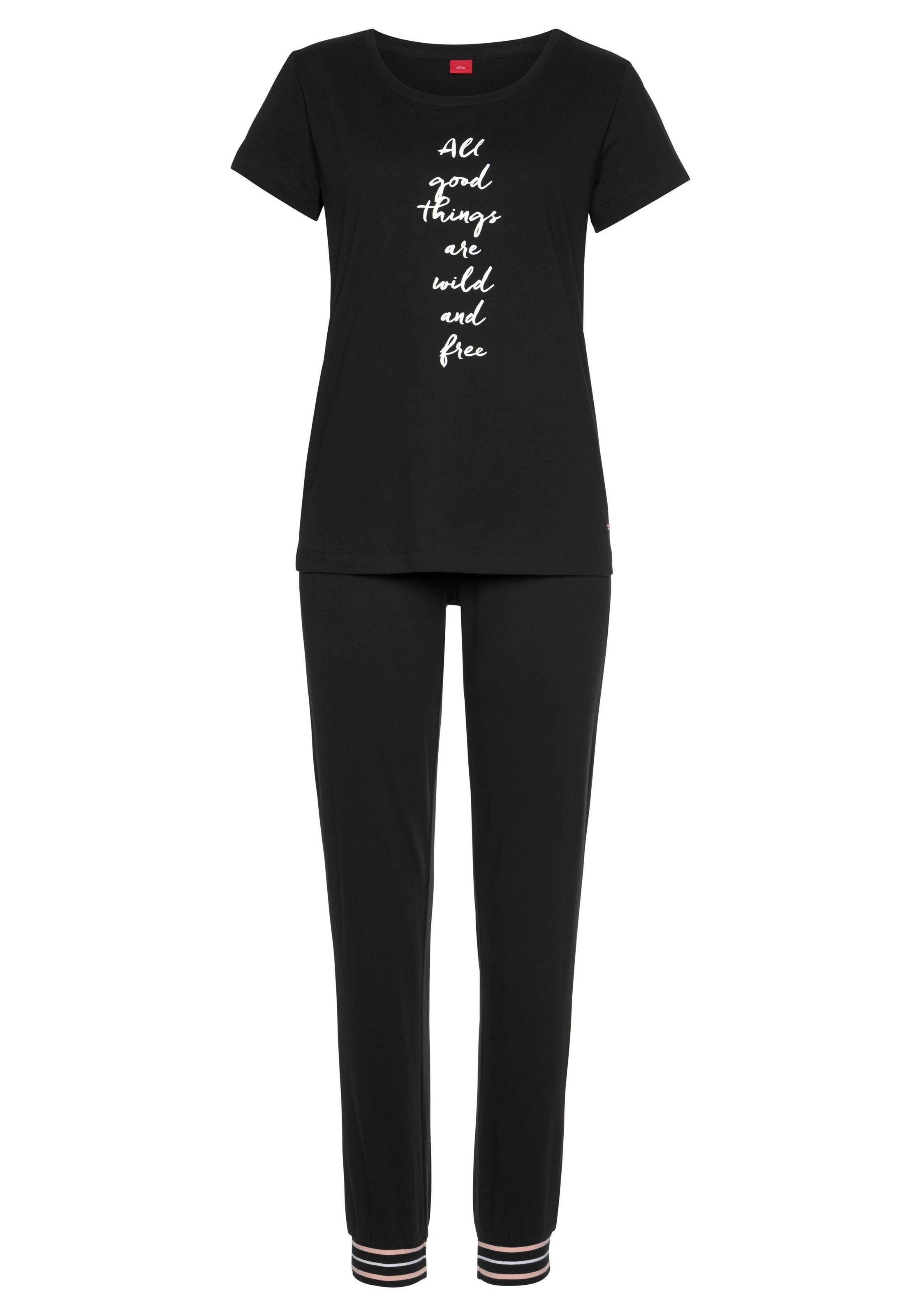 s.Oliver Pyjama Set, 2 tlg. mit gestreiften Rippbündchen