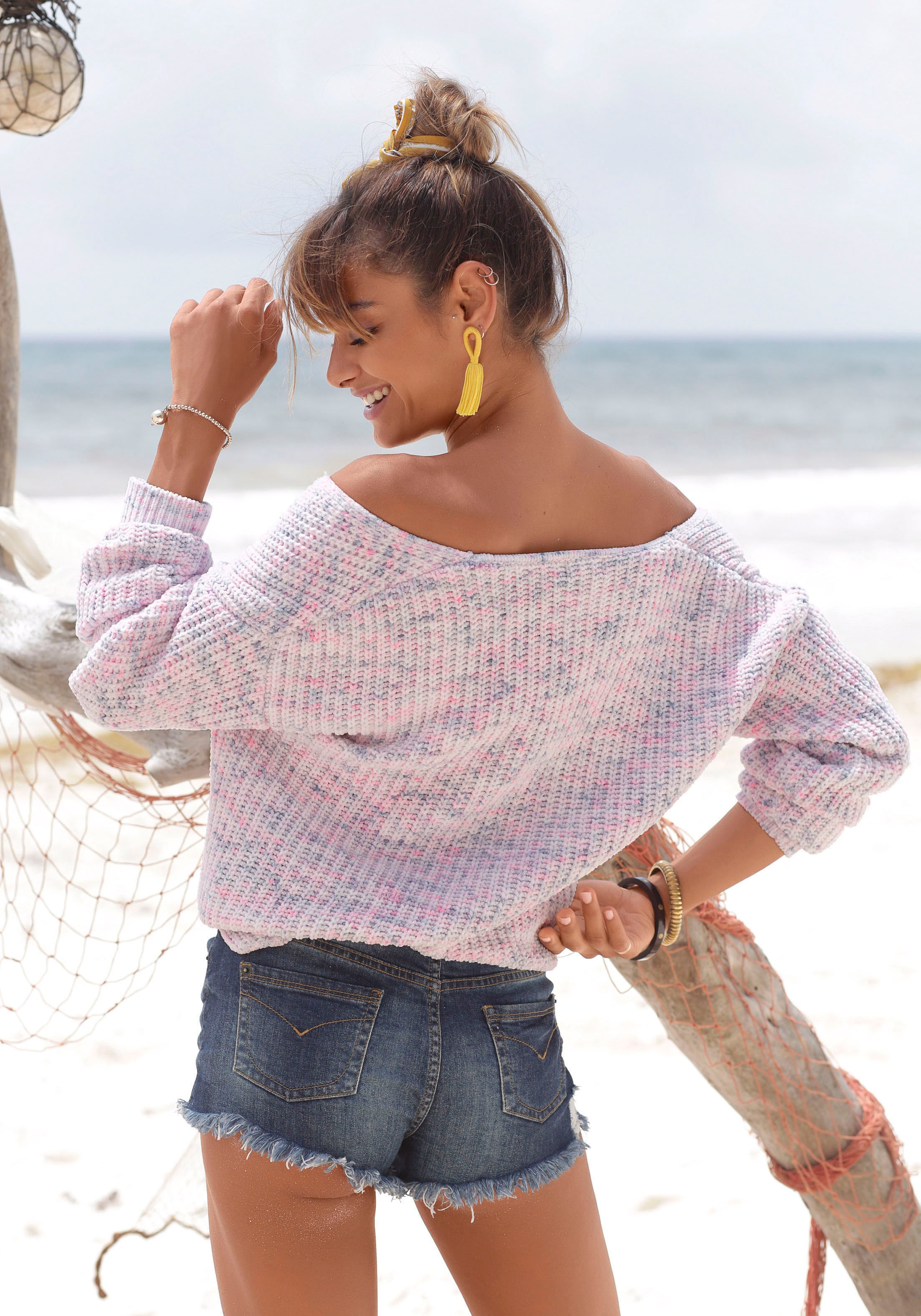 Buffalo V-Ausschnitt-Pullover , aus weichem Chenille, Strickpullover, kuschelig weich
