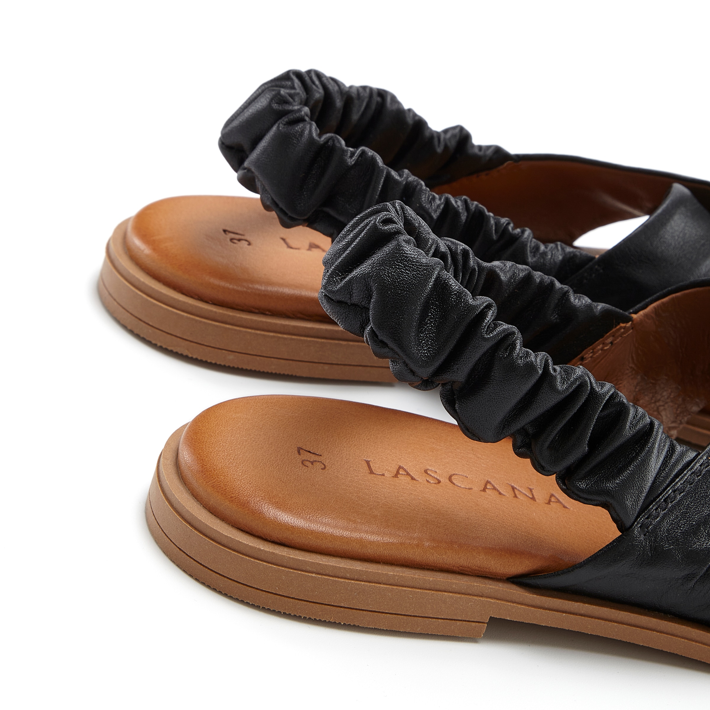 LASCANA Sandale »Sandalette, Sommerschuh, offener Schuh, Pantolette«  aus Leder mit elastischen Riemchen