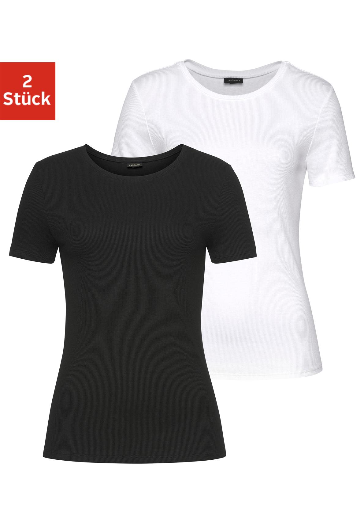 Thumbnail - LASCANA T-Shirt, (2er-Pack), aus weicher Rippware
