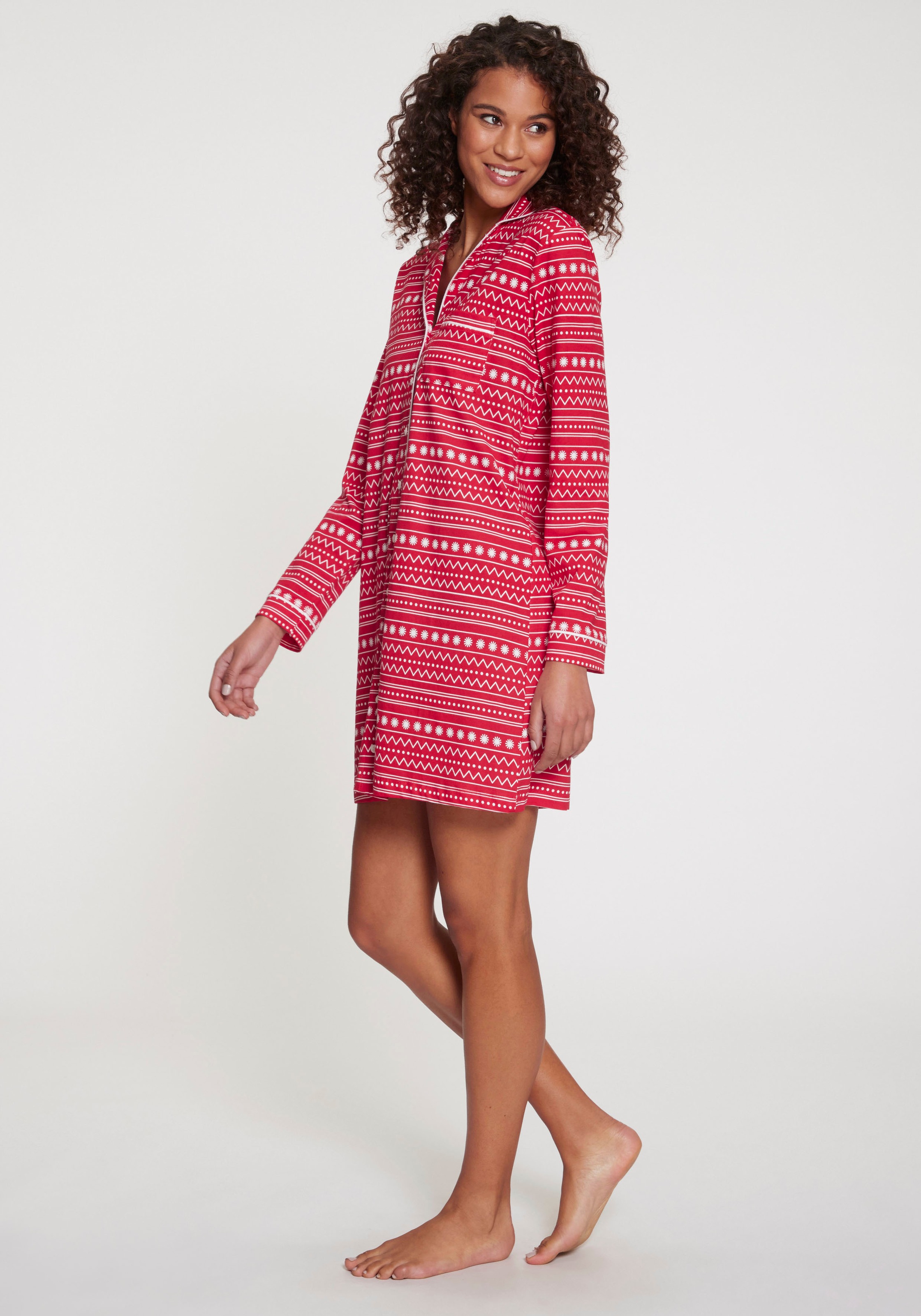 LASCANA Nachthemd 1 Stk. tlg. Brusttasche mit Allover-Print