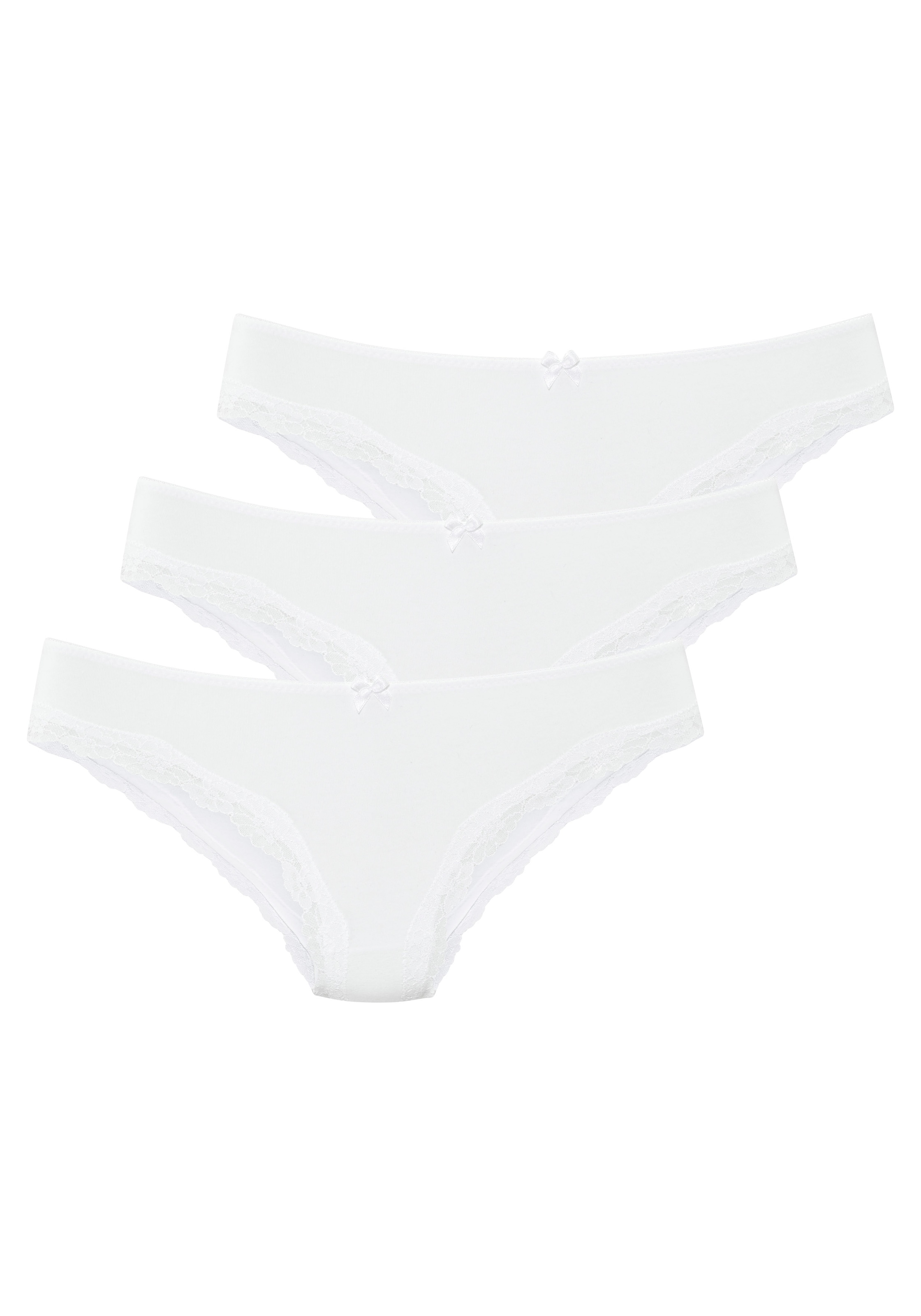 LASCANA Slip brésilien 3er-Pack,  aus elastischer Baumwolle mit zarter Spitze