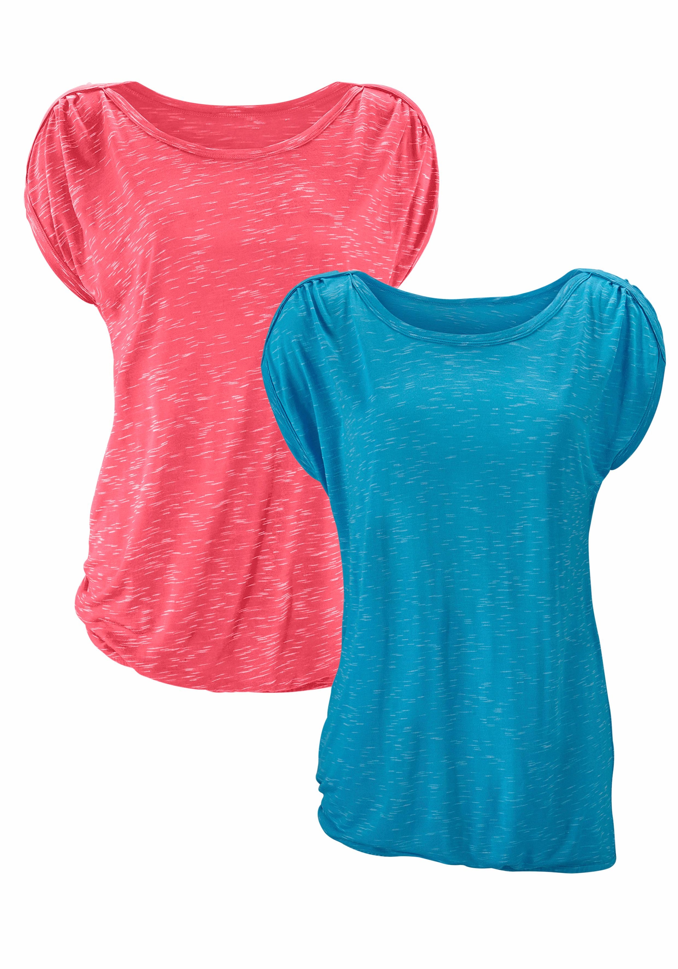 LASCANA Kurzarmshirt »mit Schulterraffung«, (2er-Pack), aus weicher Viskose-Qualität