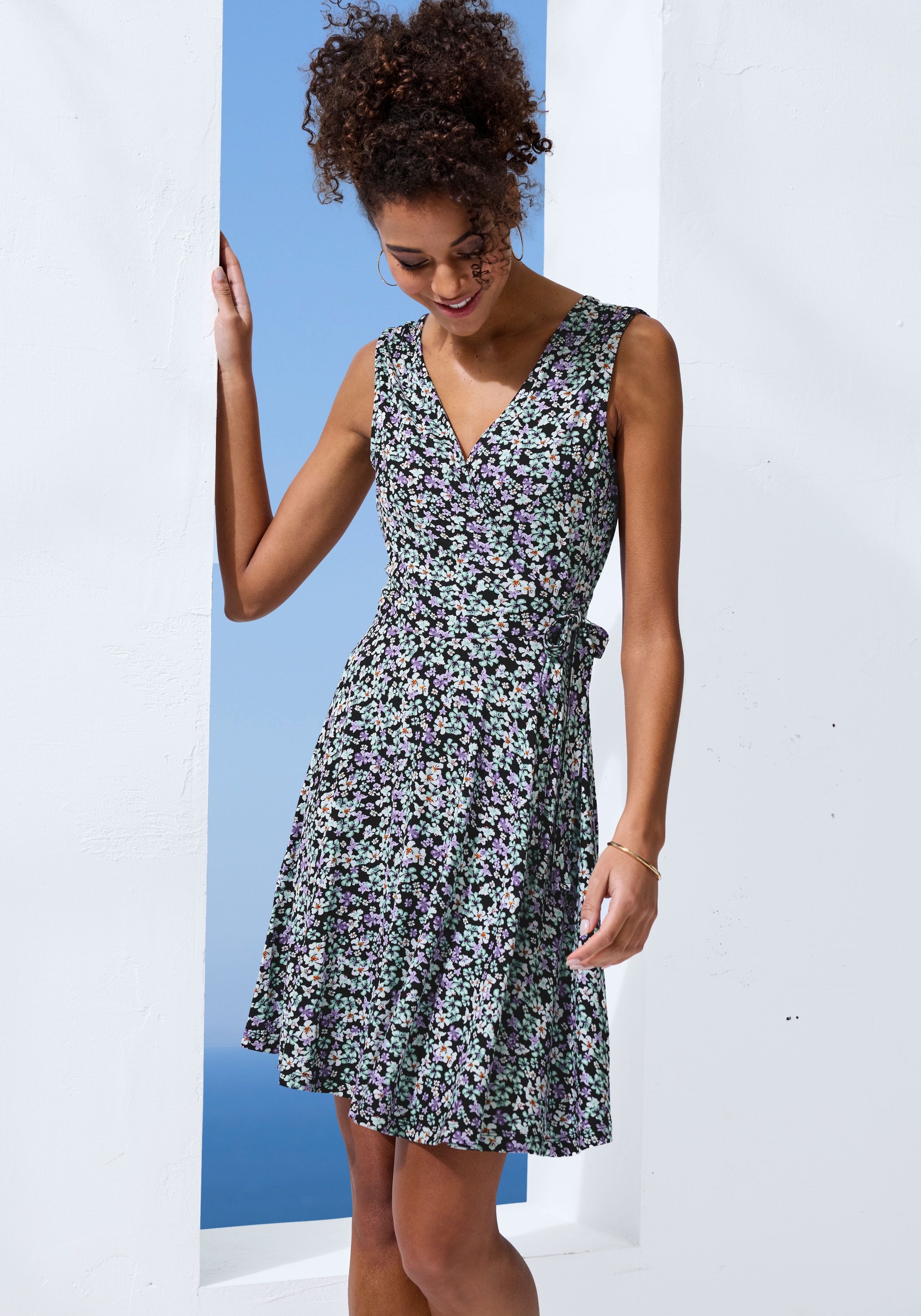 Vivance Jerseykleid mit Alloverdruck und Bindeband, Wickelkleid, Sommerkleid