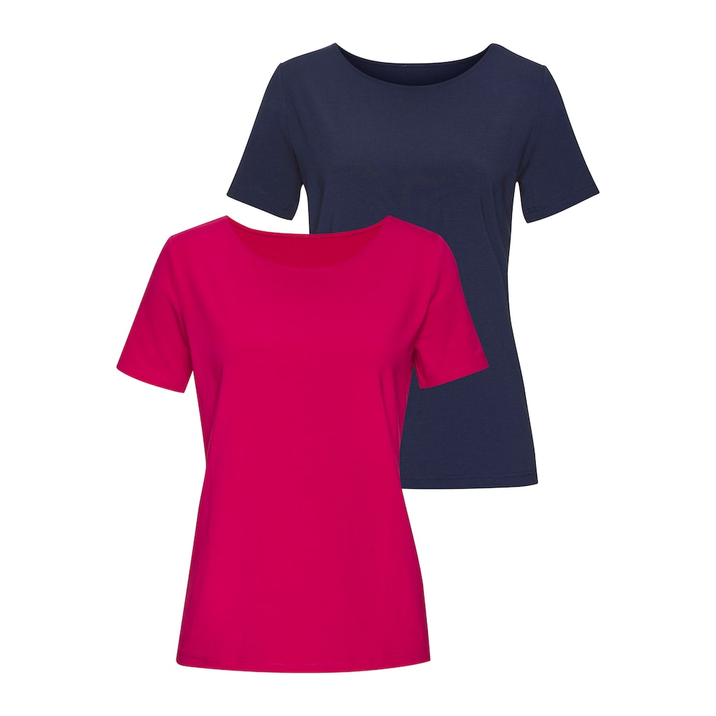 LASCANA T-Shirt »mit Rundhals-Ausschnitt«, (2er-Pack), aus elastischer Baumwoll-Modal-Qualität