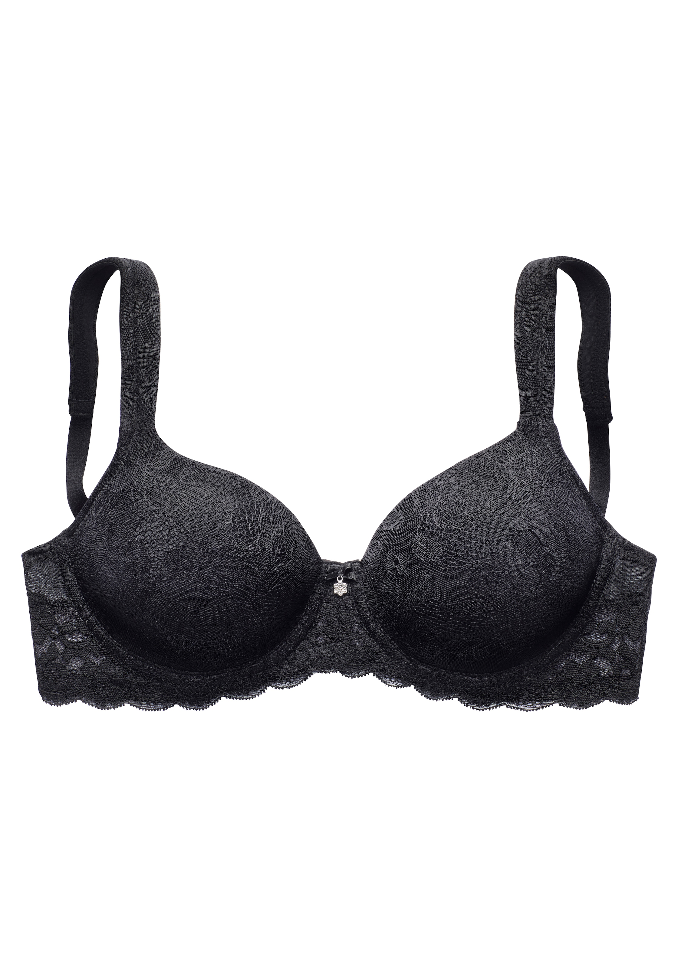 LASCANA Schalen-BH », BH mit Bügel, T-Shirt-BH mit Spitze« mit breiten Trägern, grosse Grössen, Dessous
