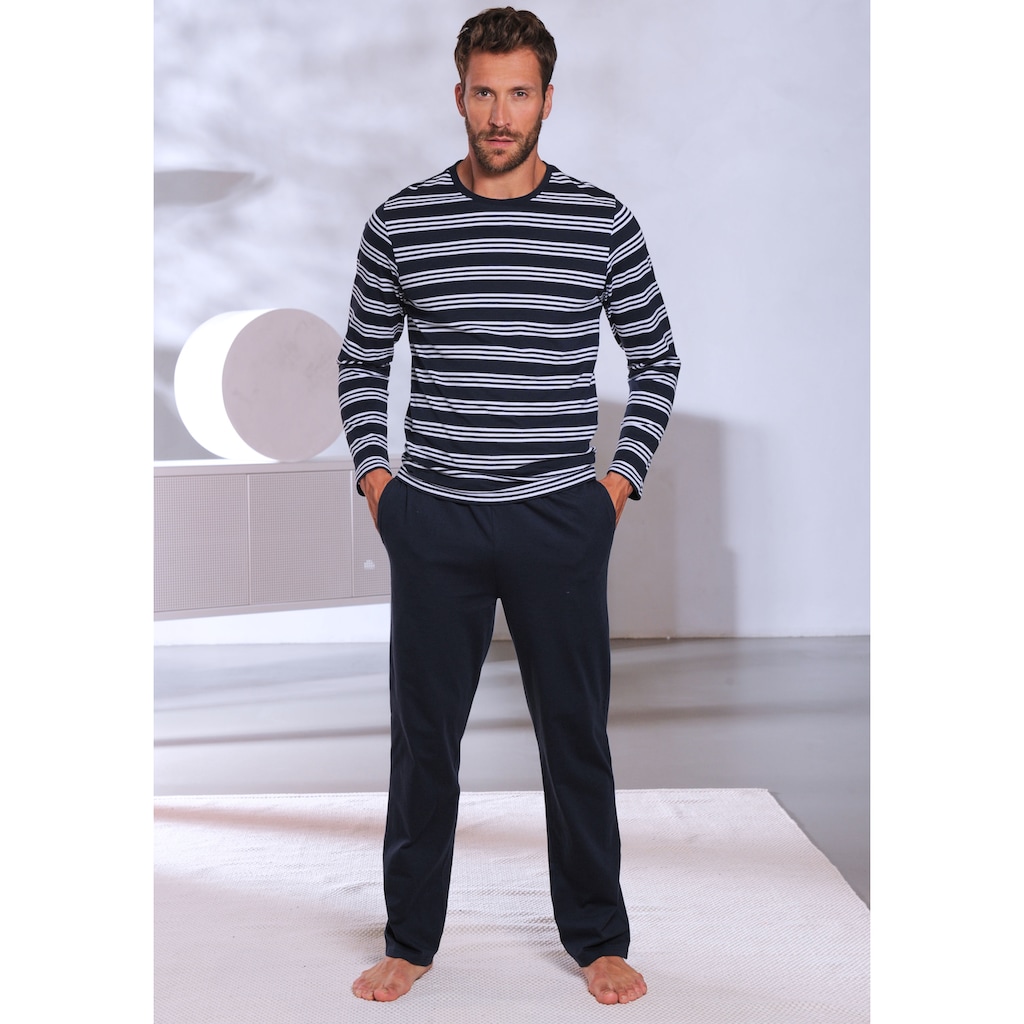 AUTHENTIC LE JOGGER Pyjama, (Packung, 4 tlg., 2 Stück), Schlafanzug mit gestreiften Oberteilen