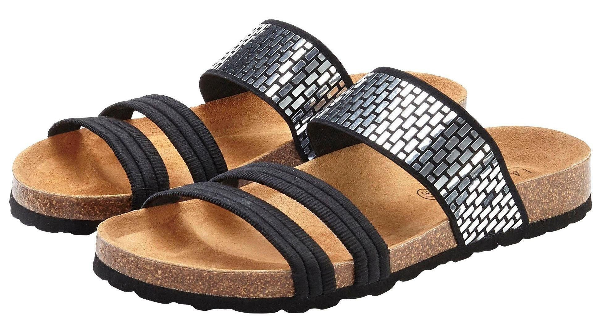 LASCANA Pantolette »Mule, Sandale, offener Schuh,« mit Komfortkorkfussbett aus Leder und elastischen Riemchen
