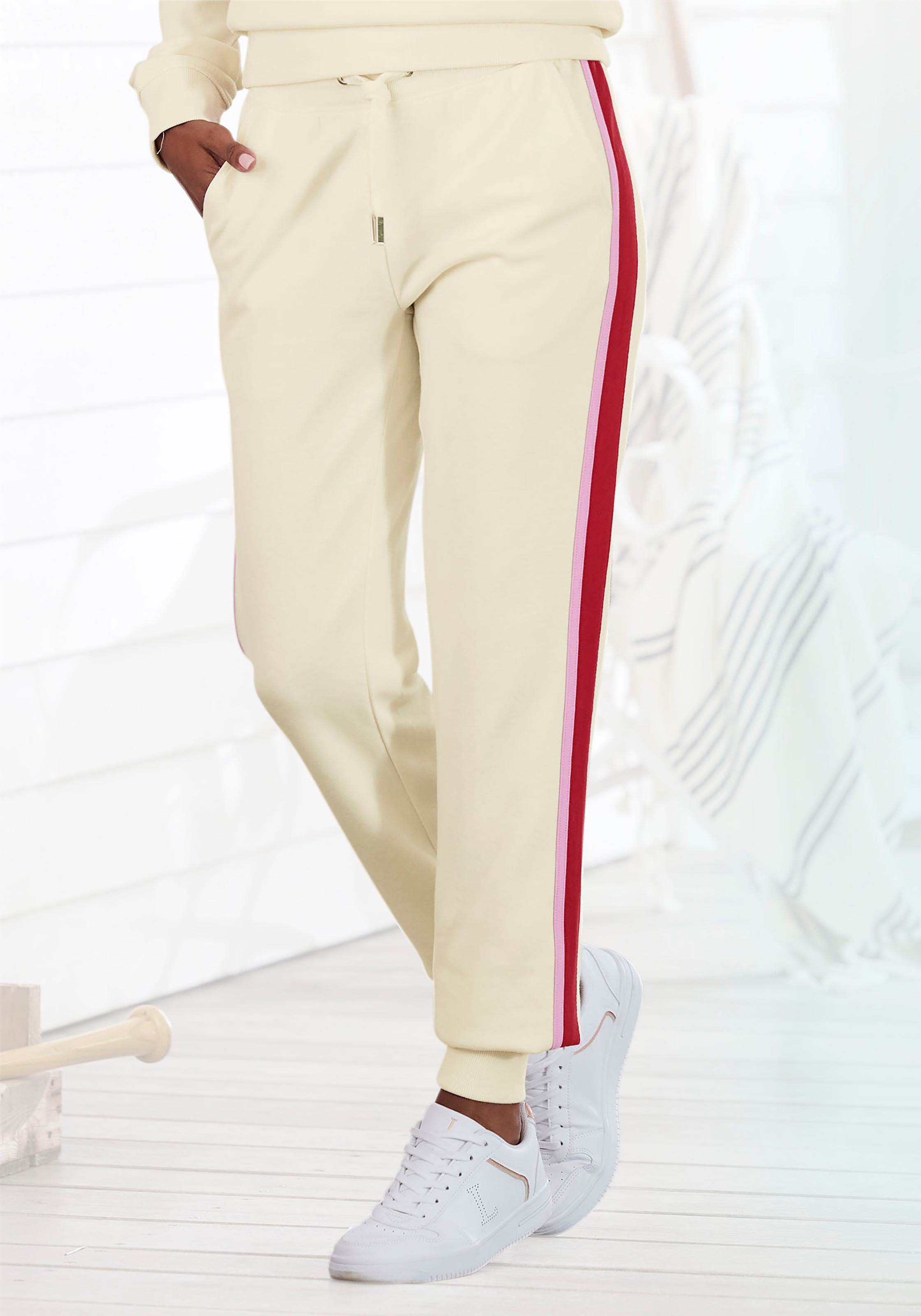 Vivance Sweatpants Sweathose mit kontrast Einsätzen, Loungeanzug