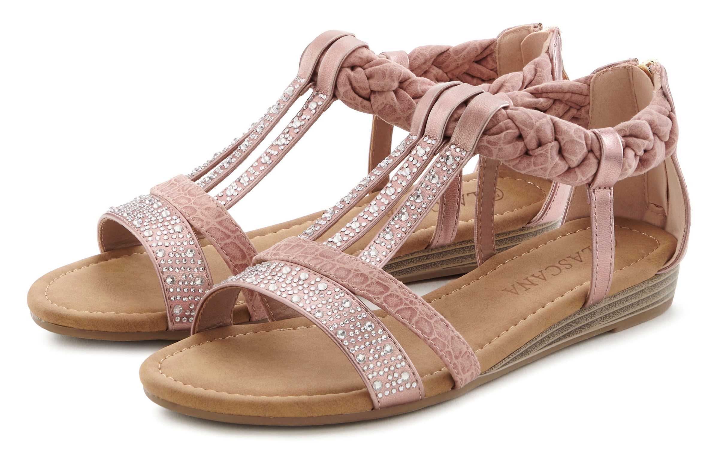 LASCANA Sandale »Sommerschuh«, mit Glitzersteinen, kleiner Keilabsatz, Sandalette, Sommerschuh VEGAN